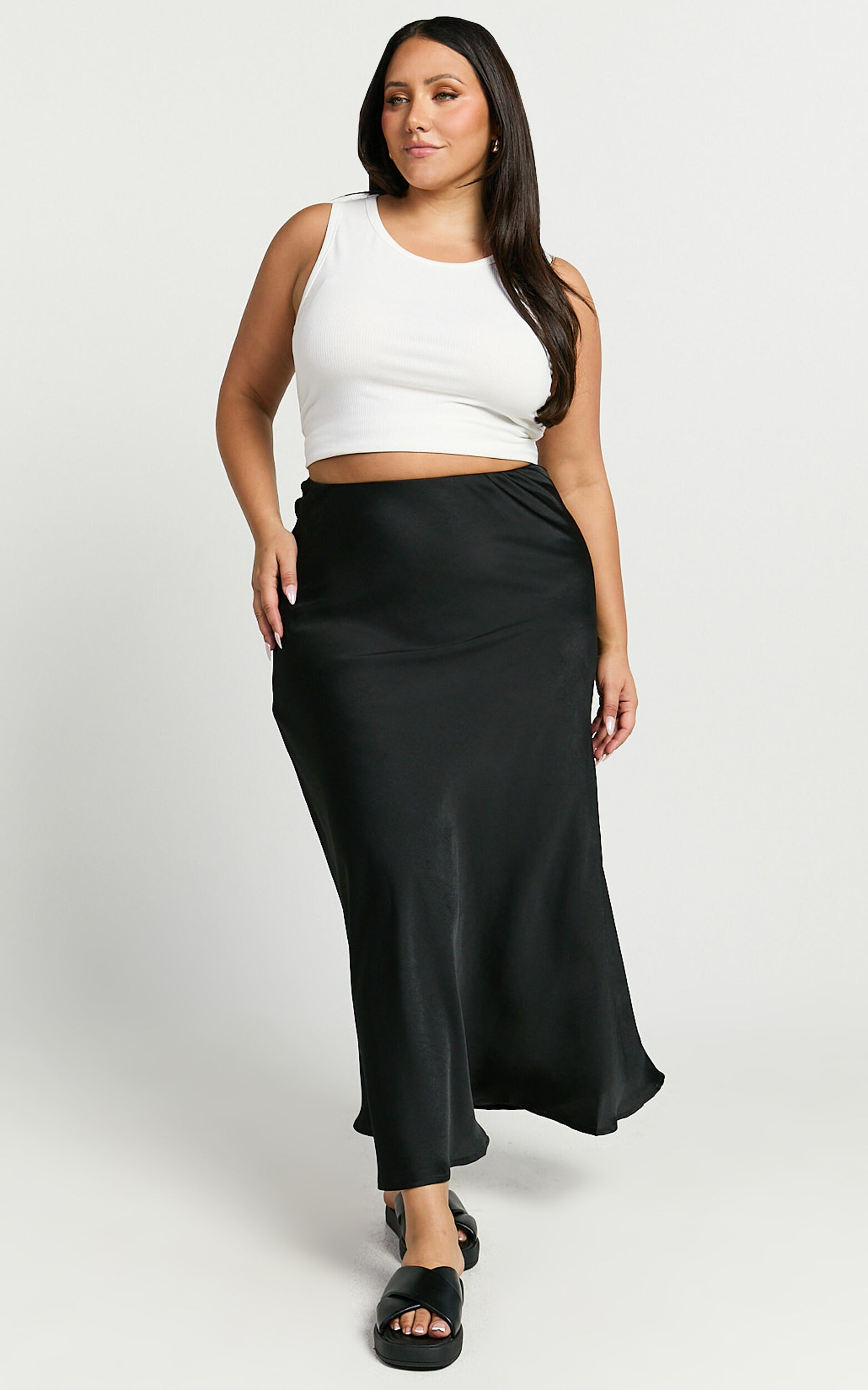 Amari Maxi Skirt - High Waisted Bias Cut Skirt in Black