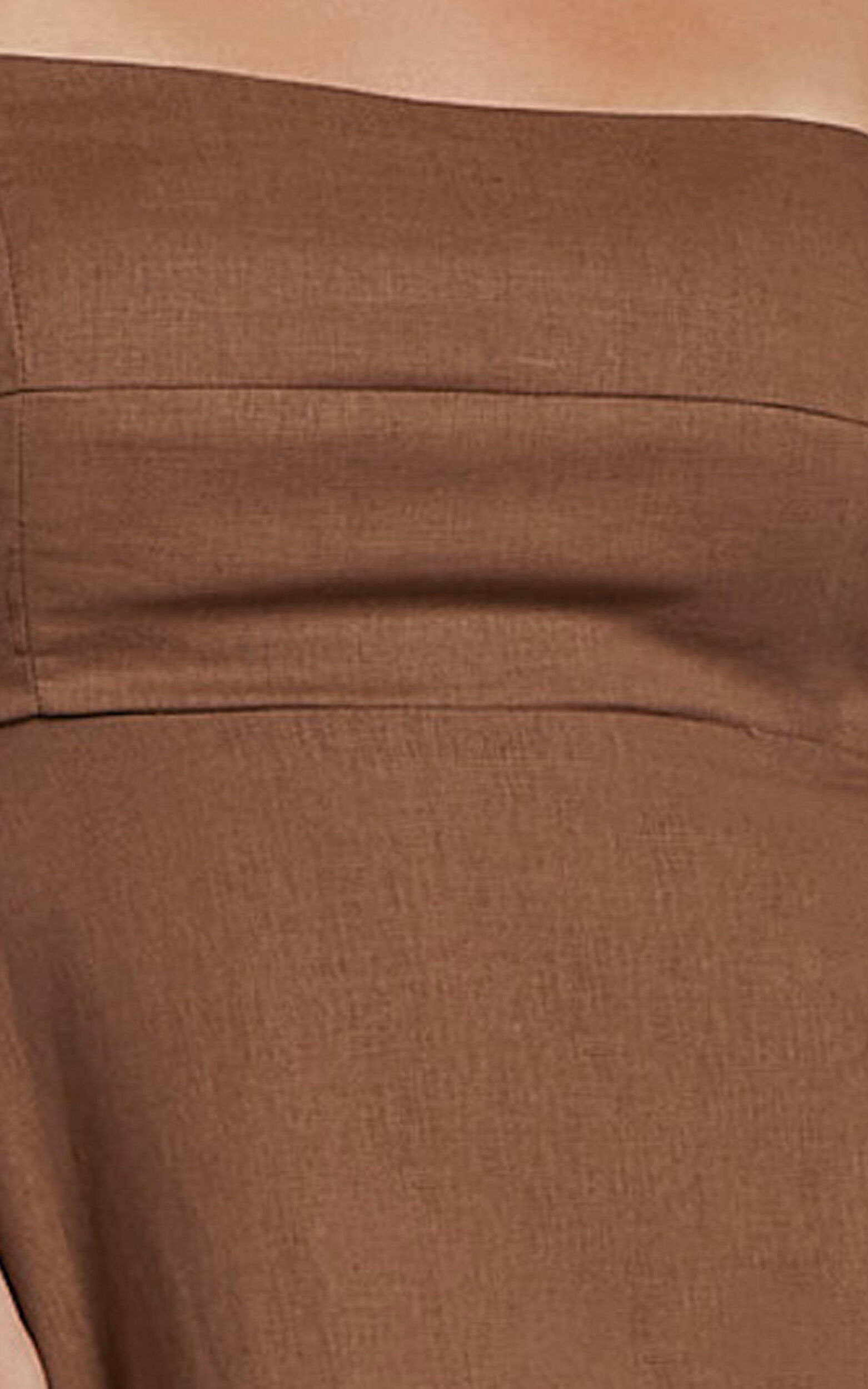 Brette Midi Dress - Linen Straight Neck Strappy Fit And Flare Dress in Tobacco