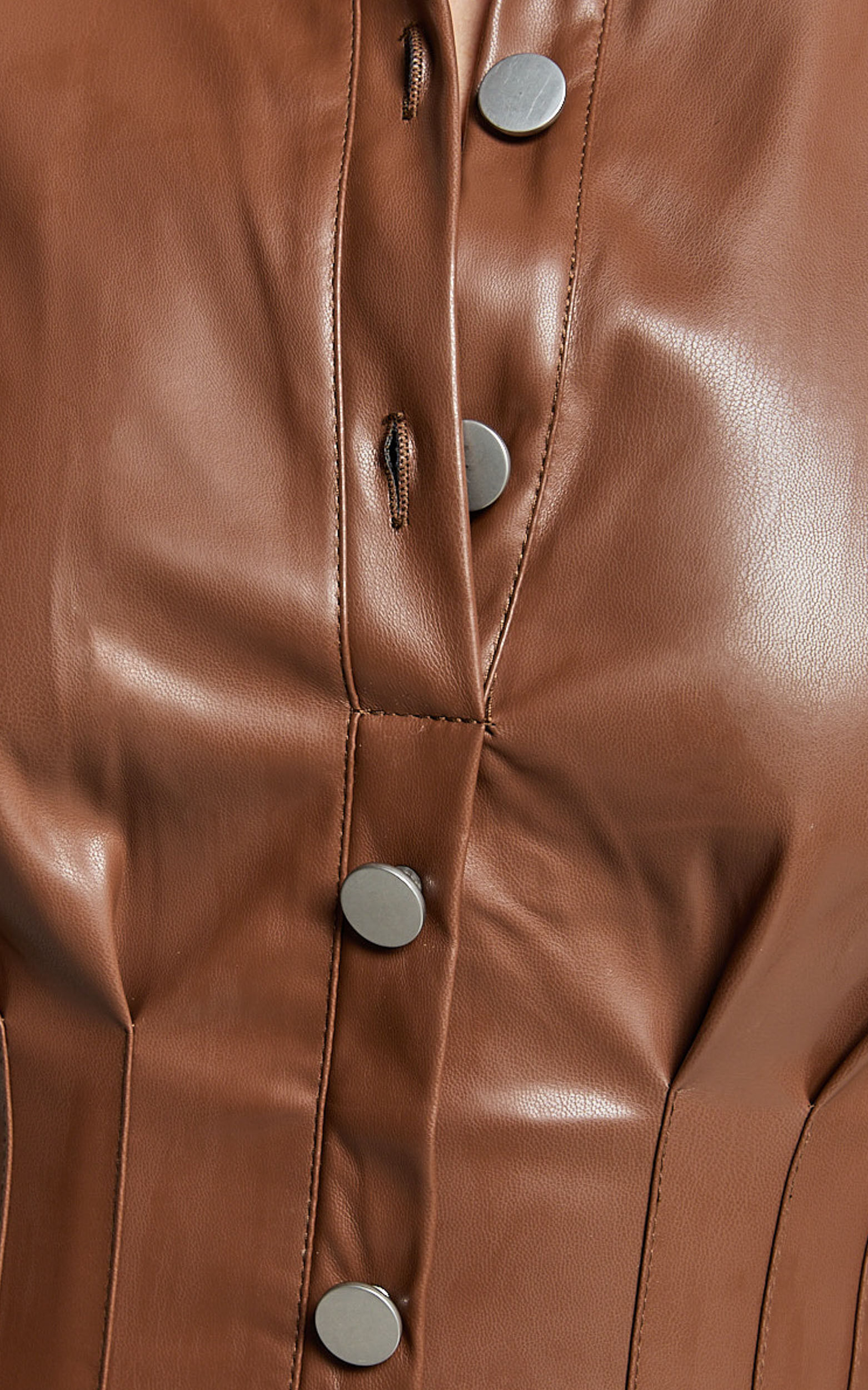 Ziva Midi Dress - Short Puff Sleeve Button Through Dress in Chocolate