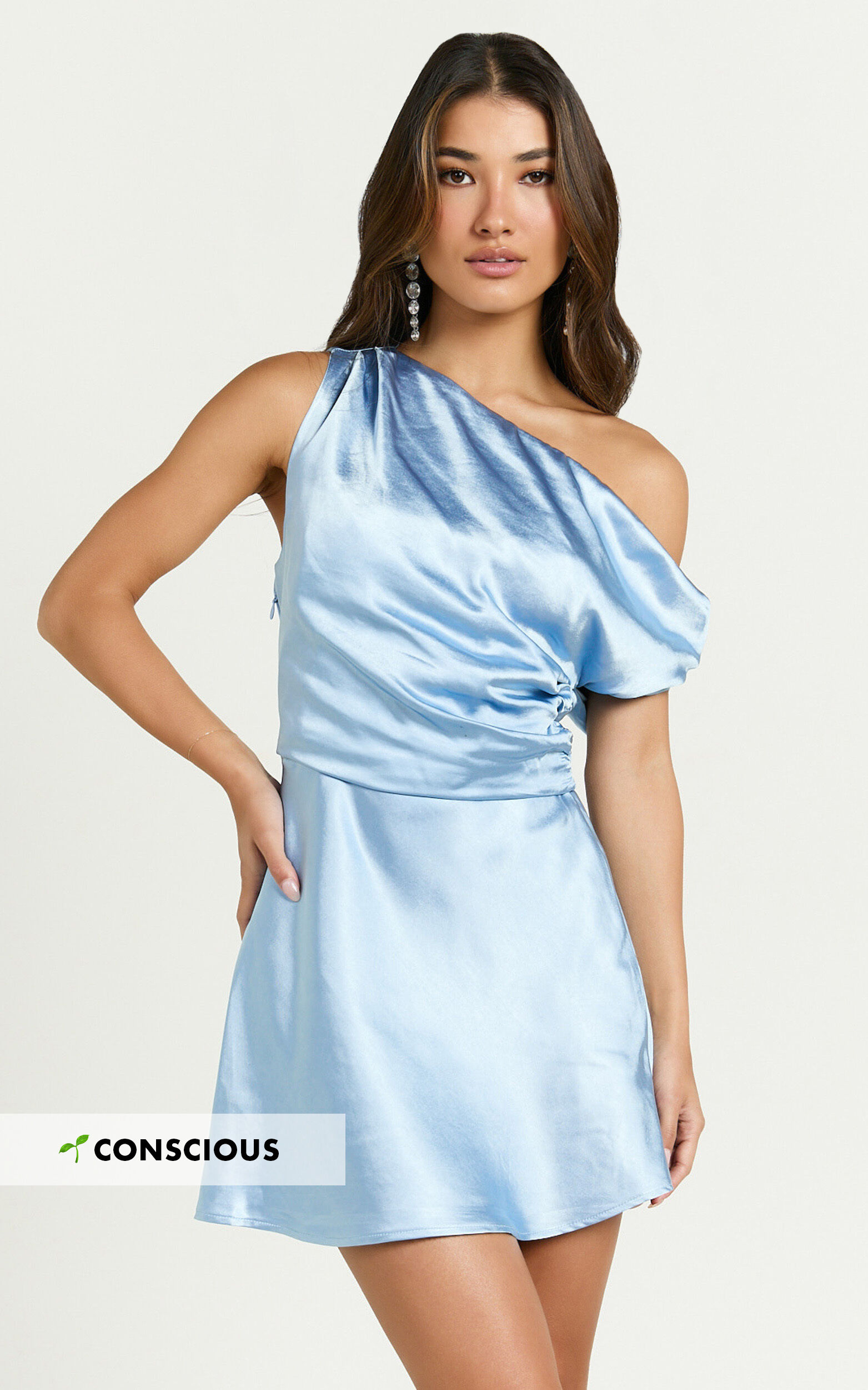 Adelaide Mini Dress - Off Shoulder Bias Cut Dress in Dove Blue