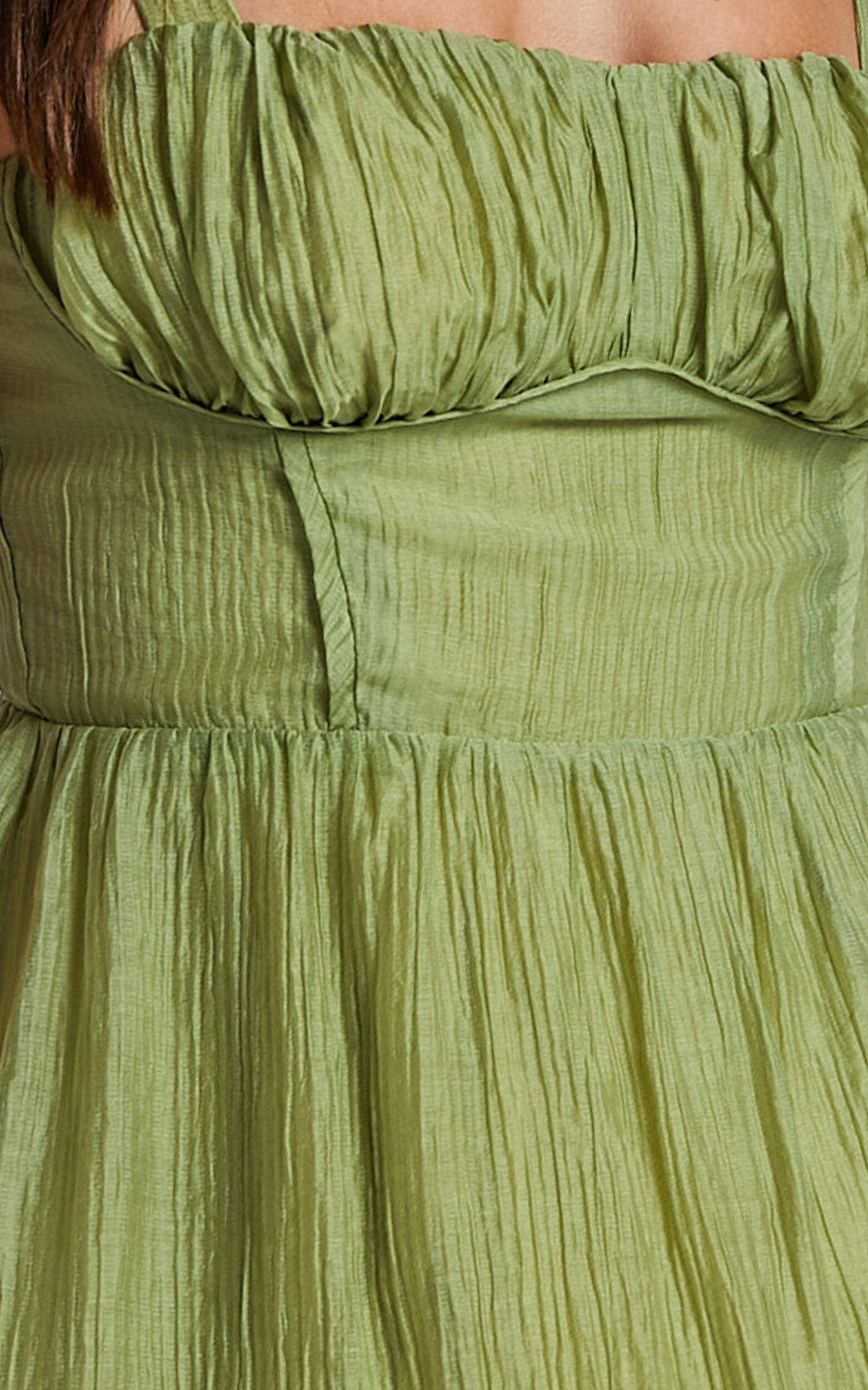 Alva Mini Dress - Sleeveless Ruched Bust Tiered Dress in Sage