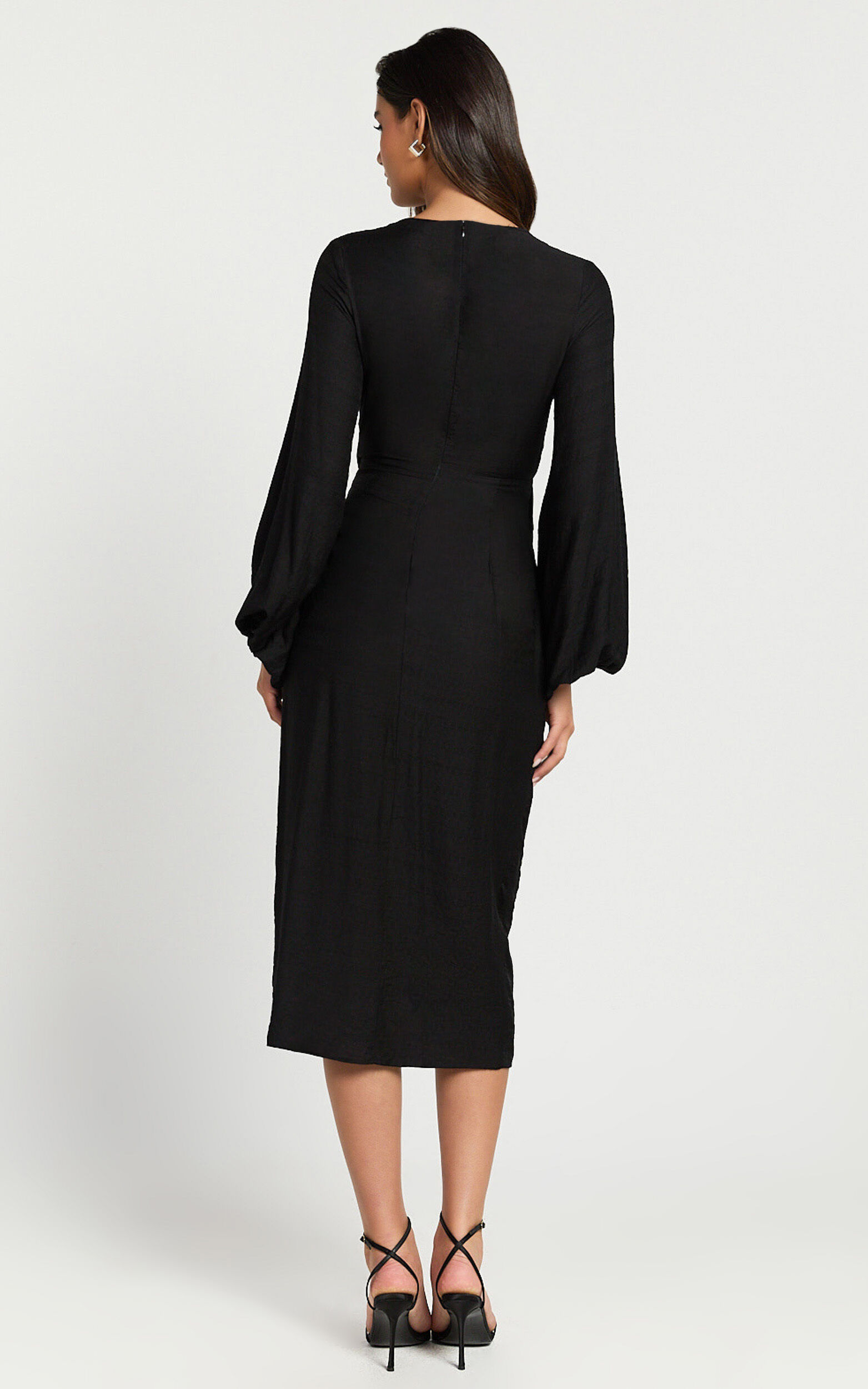Taylor Midi Dress - Long Sleeve Wrap Dress in Black