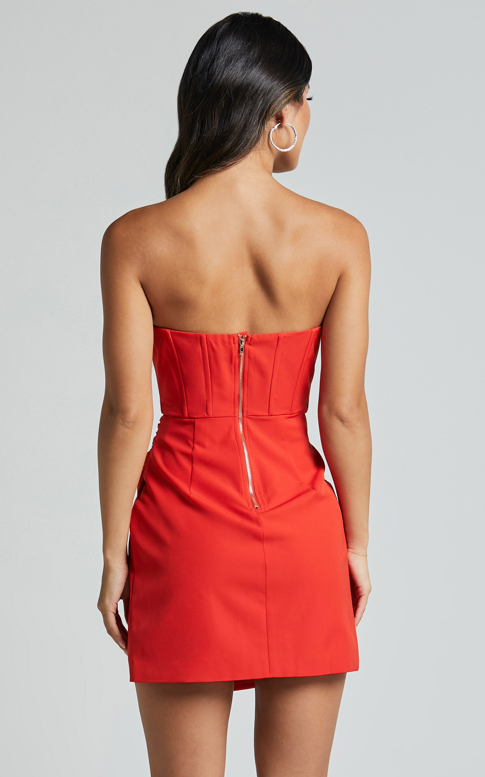 Bonne Mini Dress - Strapless Corset Side Split Dress in Red