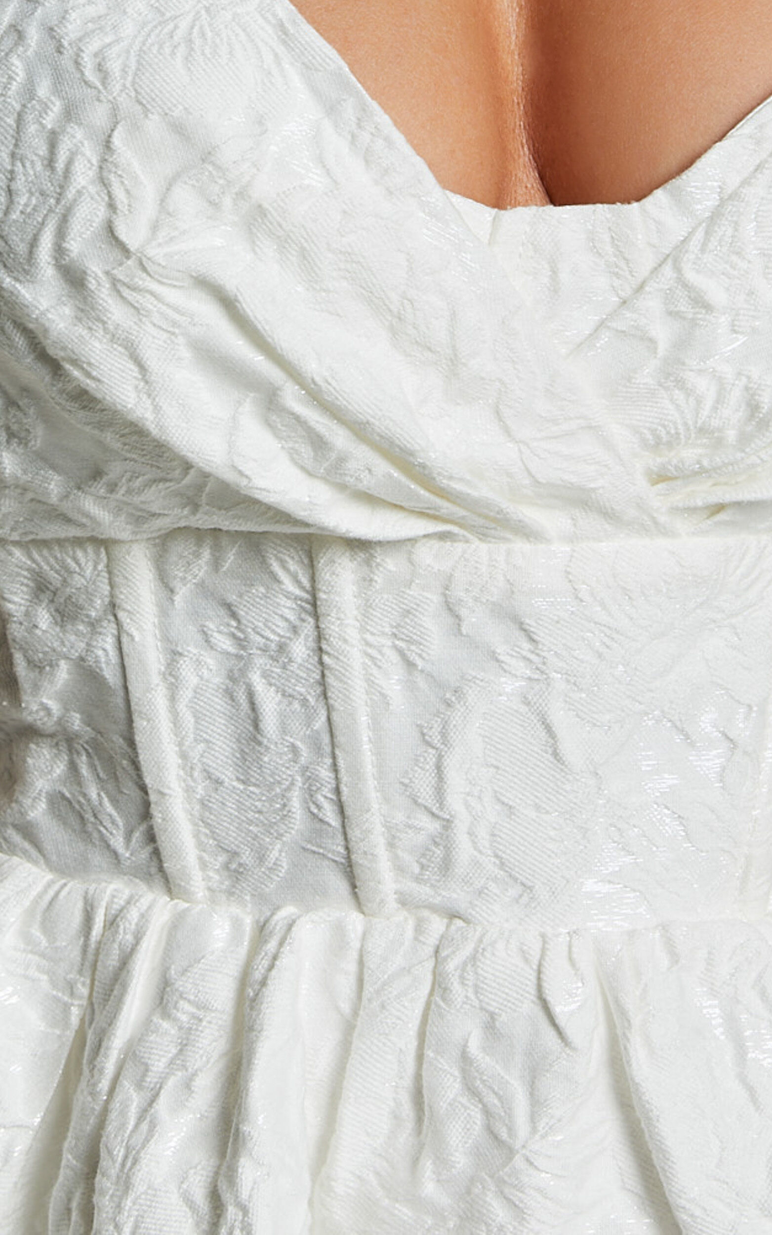 Cate Mini Dress - Sweetheart Pleated Bust Jacquard Mini Dress in White