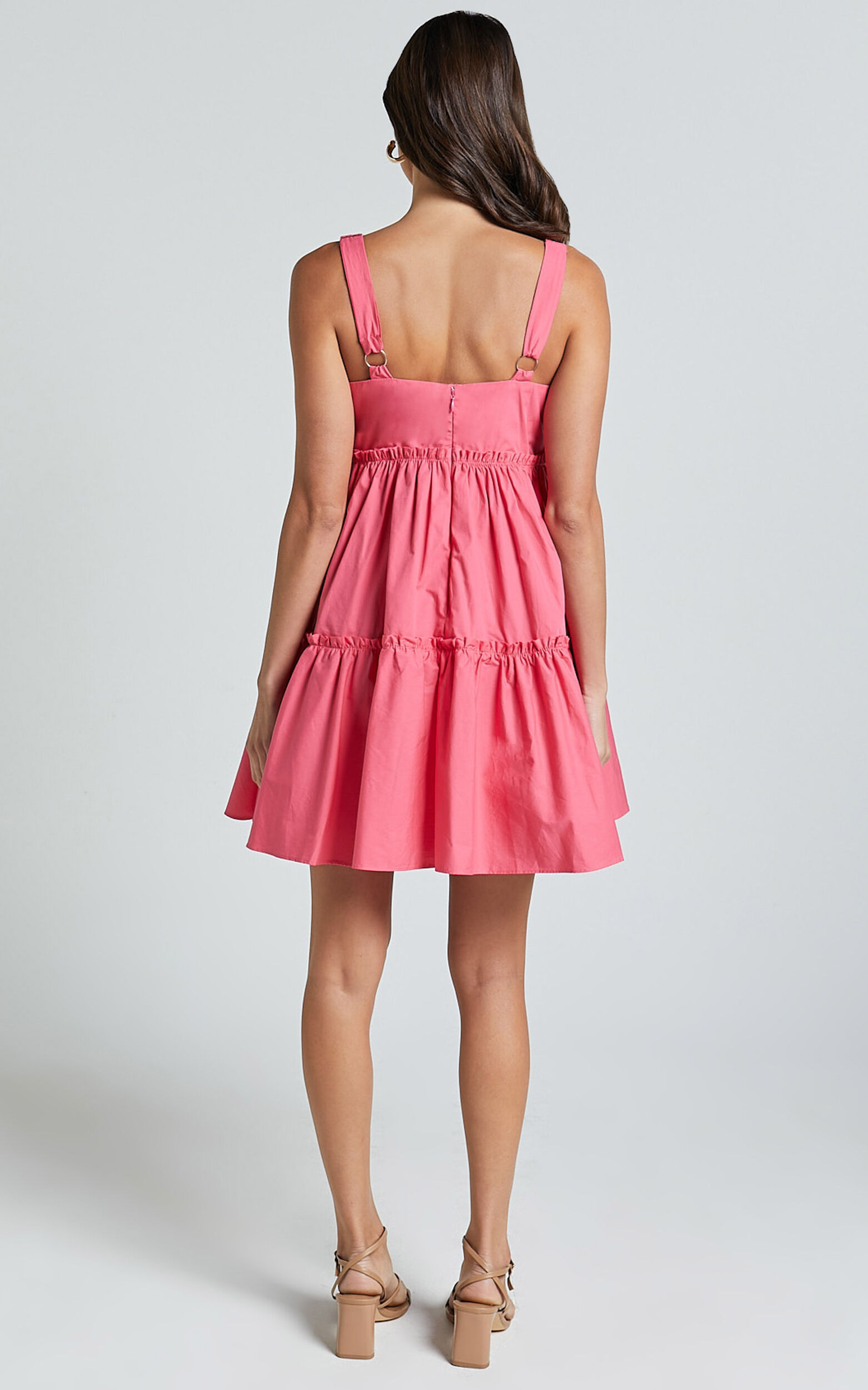 Eliana Mini Dress - Square Neck Tiered Smock Dress in Berry