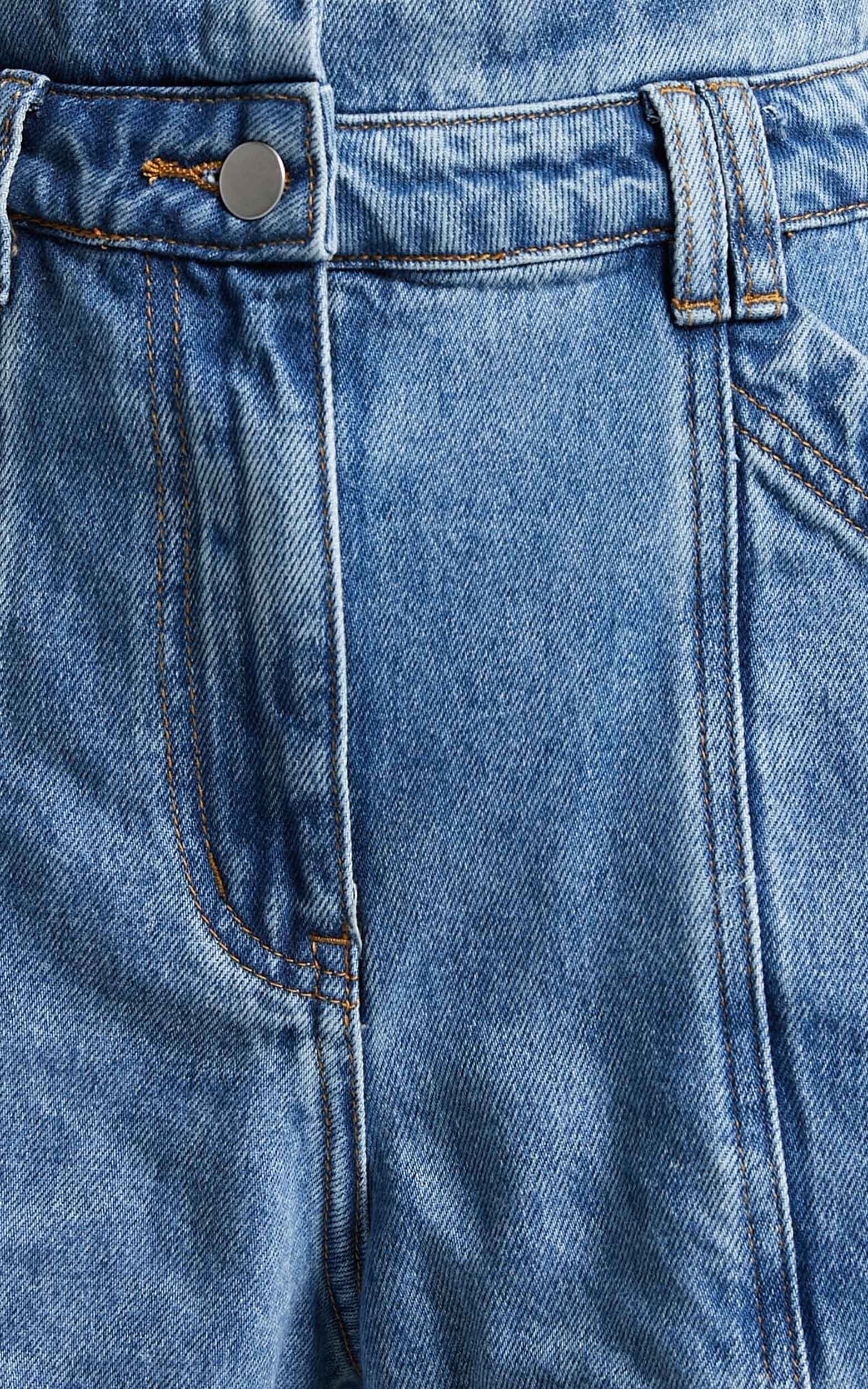 Kayla Shorts - High Waisted A Line Denim Shorts in Mid Blue Wash