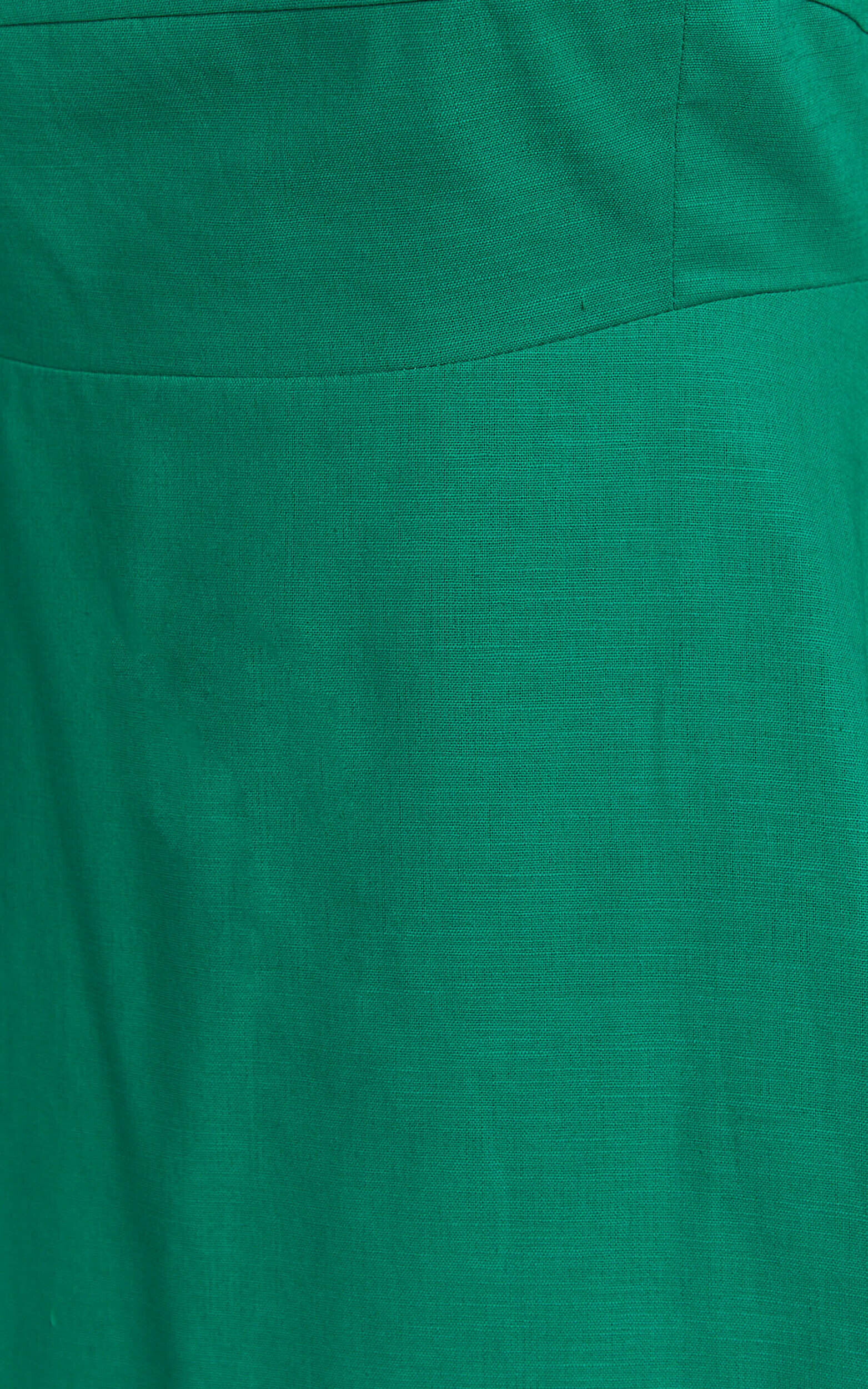 Brette Midi Dress - Linen Straight Neck Strappy Fit And Flare Dress in Green