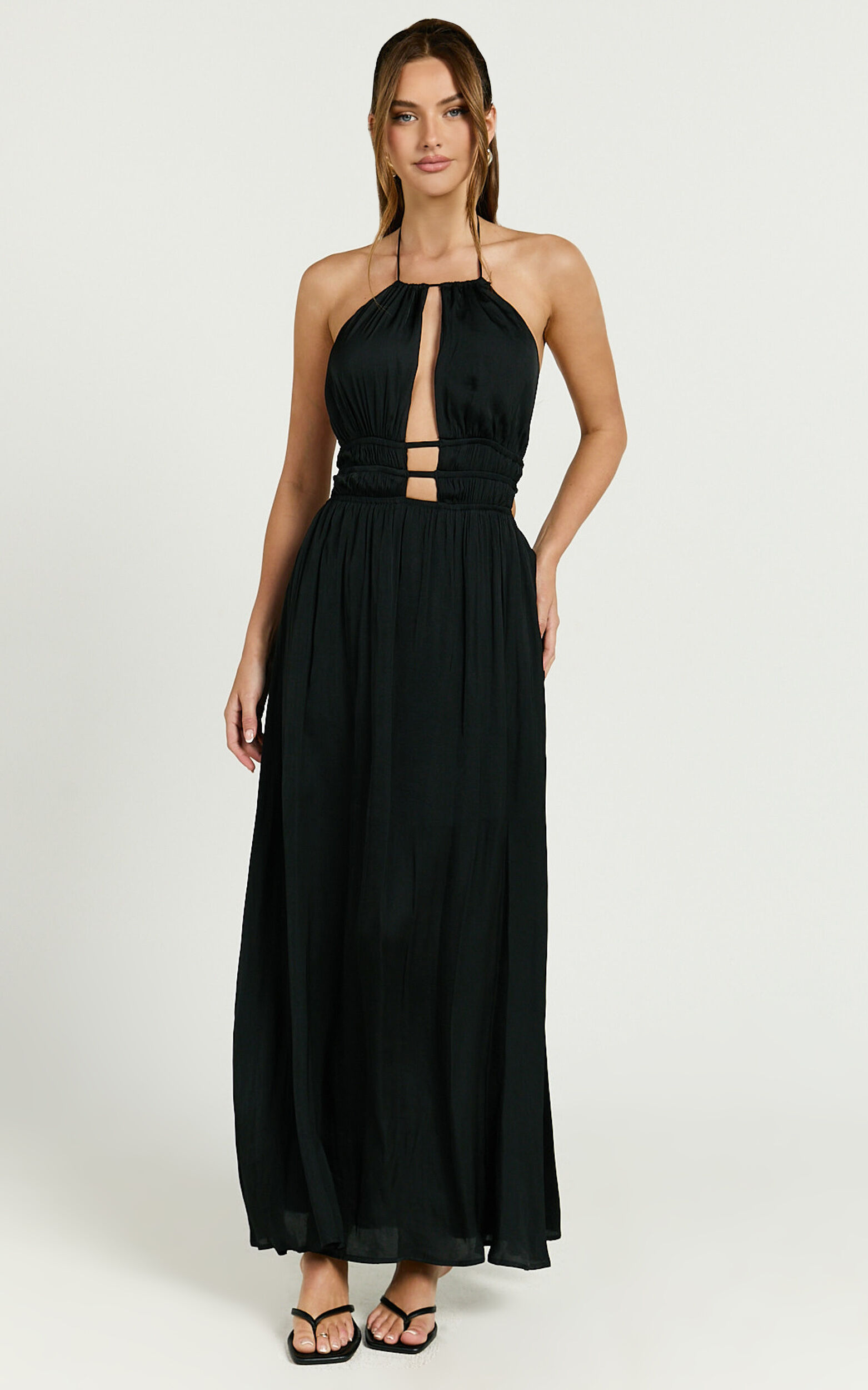 Denisa Maxi Dress - Open Back Halter Dress in Black