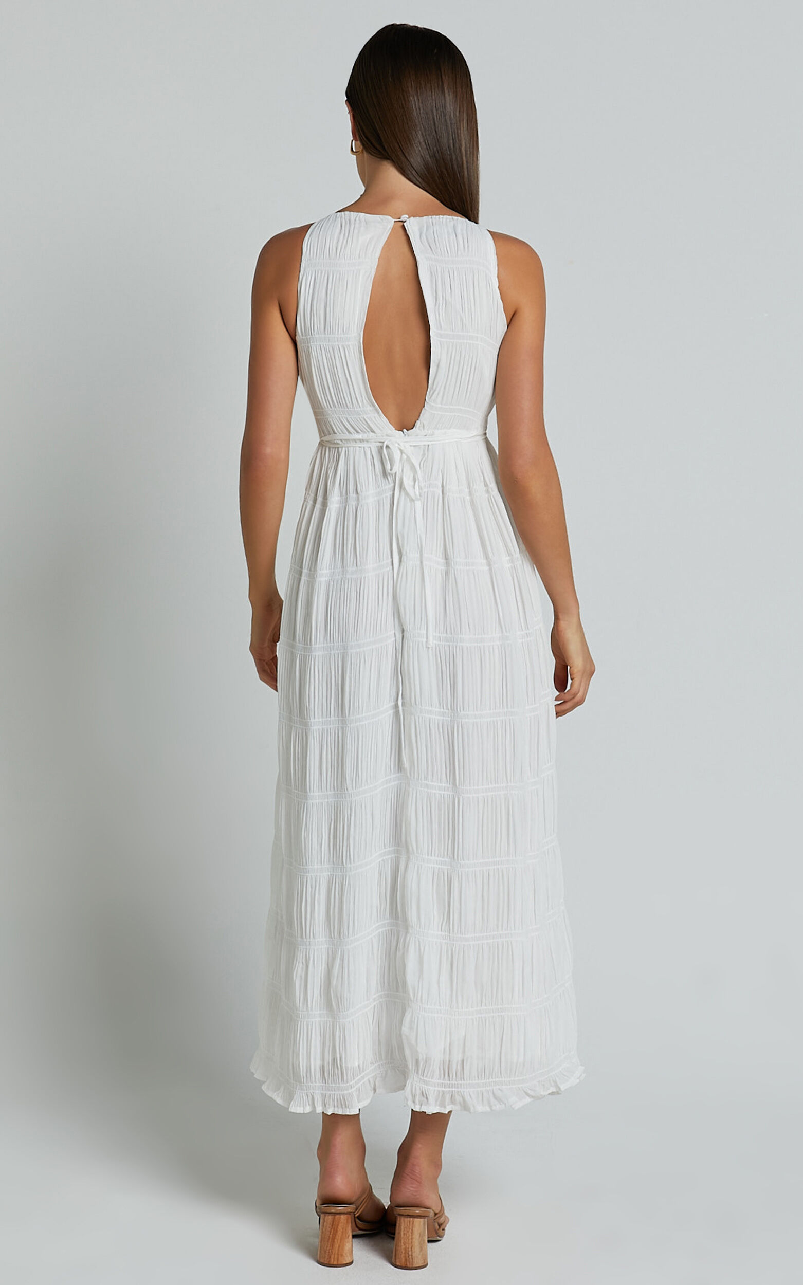 Cade Maxi Dress - High Neck Sleeveless A Line Dress in White