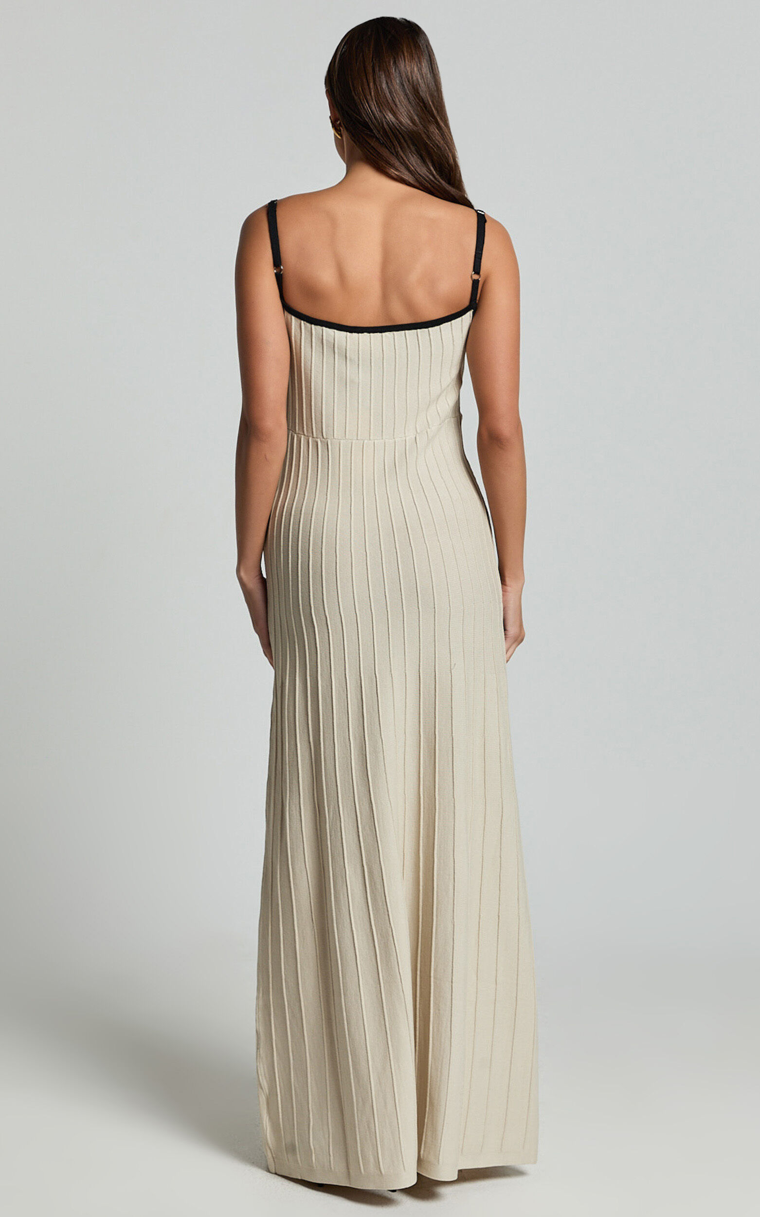 Melody Maxi Dress - Panelled Knit Contrast Detail Dress in Oat