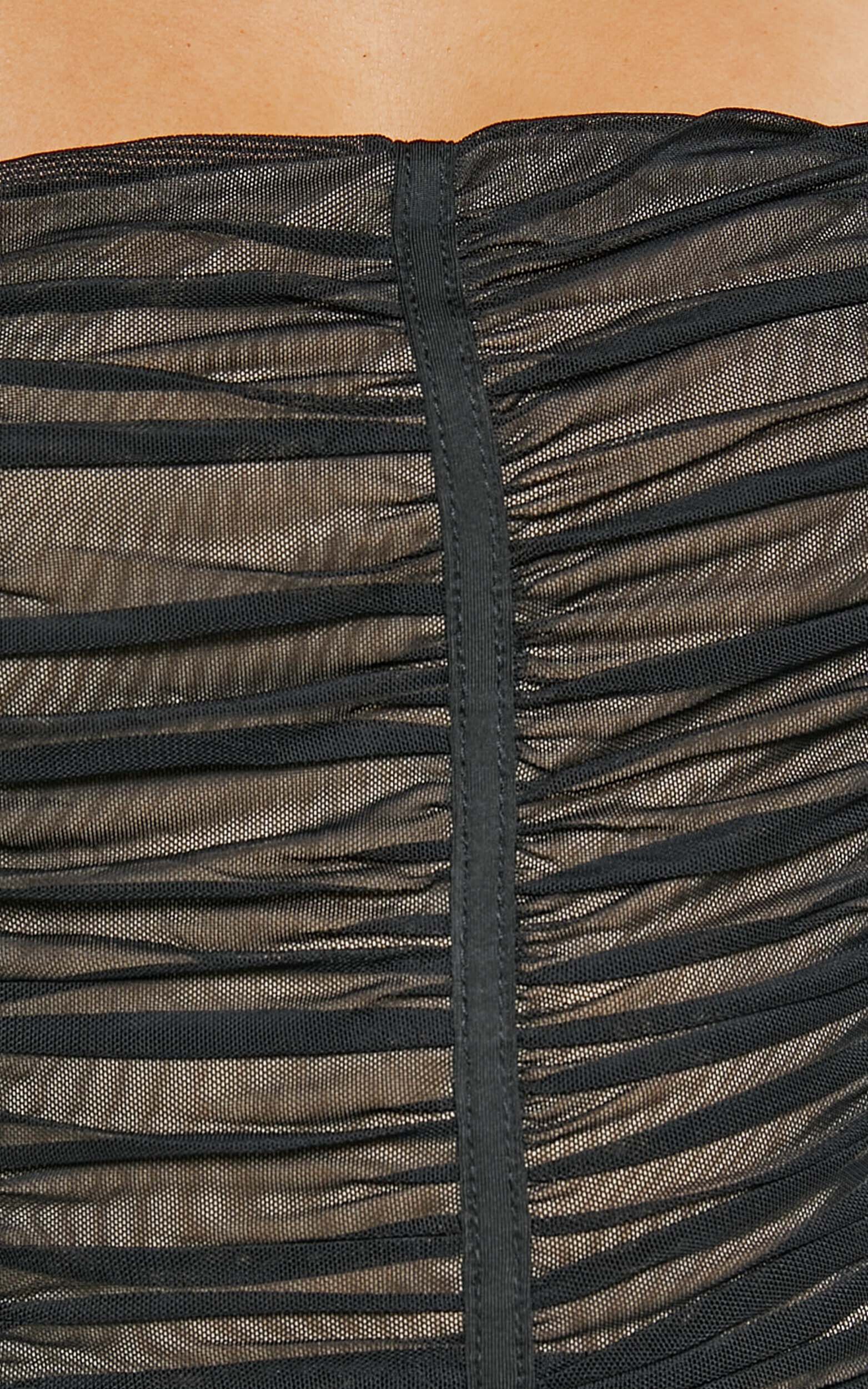 Isabella Bodysuit - Ruched Strapless Mesh Corset in Black