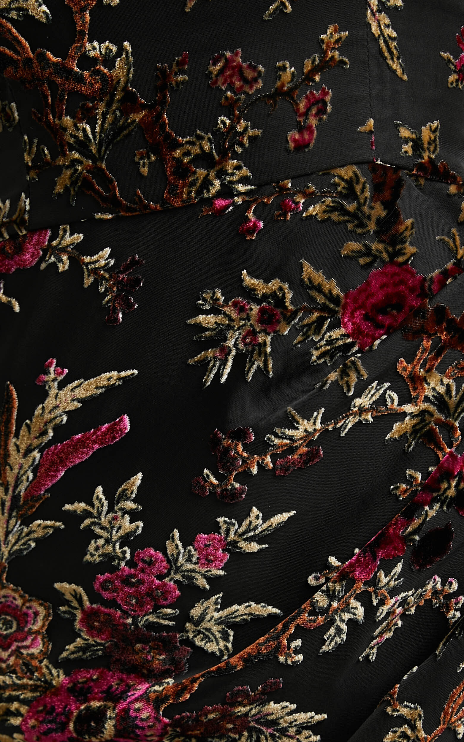 Jessell Midi Dress - High Split Strapless Dress in Black Floral