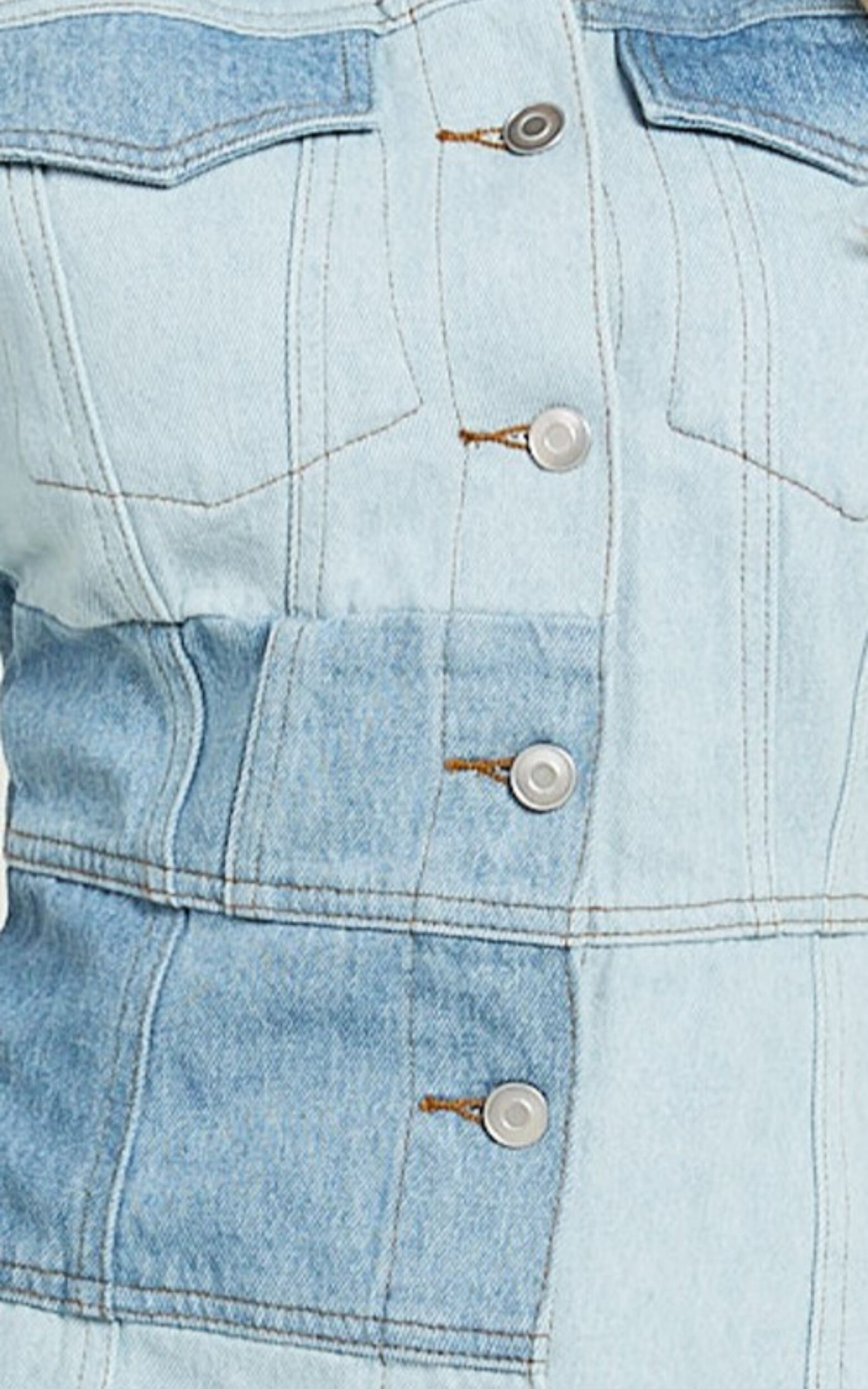 Gladys Mini Dress - Short Sleeve Patchwork Denim Dress in Multi