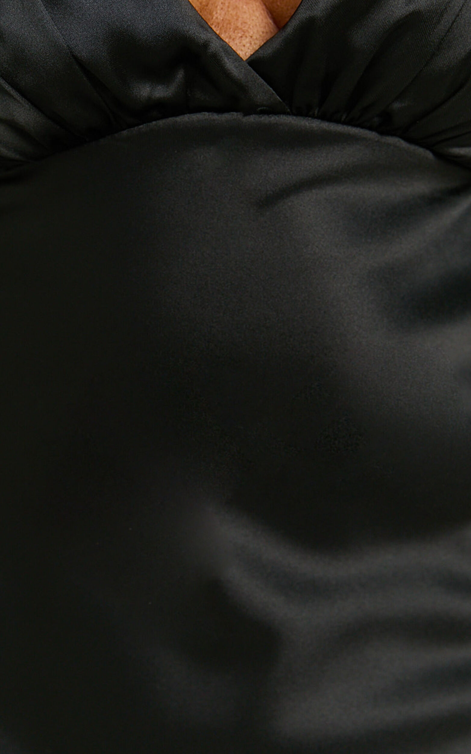 Michie Mini Dress - Wide Strap Ruched Bust Satin Dress in Black