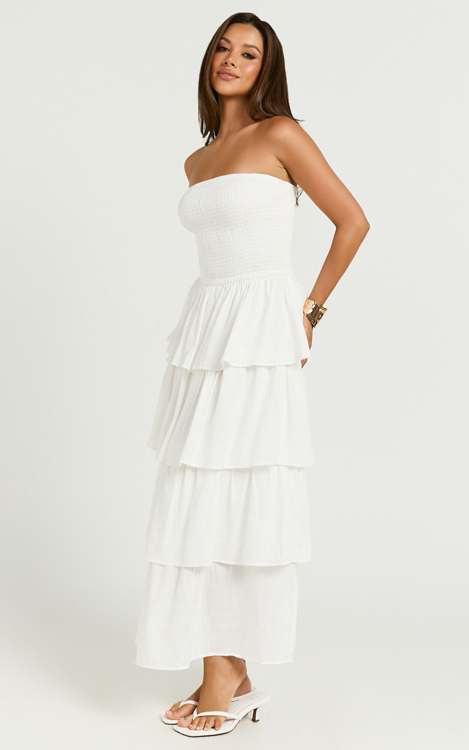 Sezane Maxi Dress - Strapless Tiered Dress in White