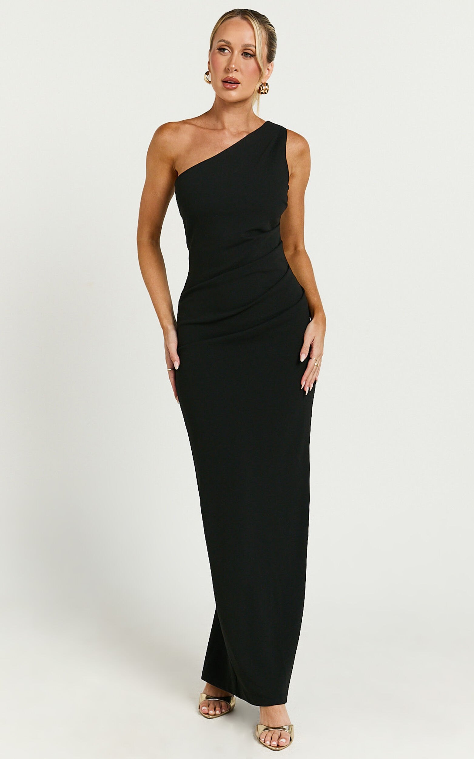 Criselda Maxi Dress - One Shoulder Maxi Dress in Black