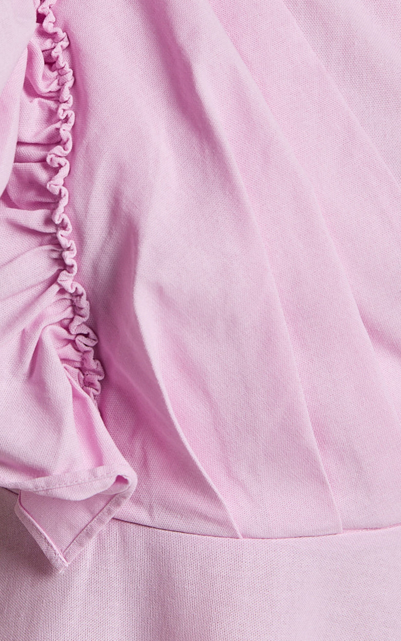 Dixie Midi Dress - Linen Look One Shoulder Ruffle Dress in Pink