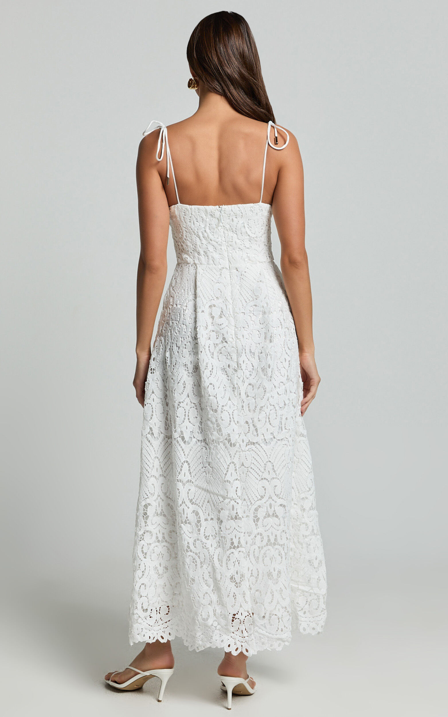 Leanne Midi Dress - Tie Shoulder Corset Lace Dress in White