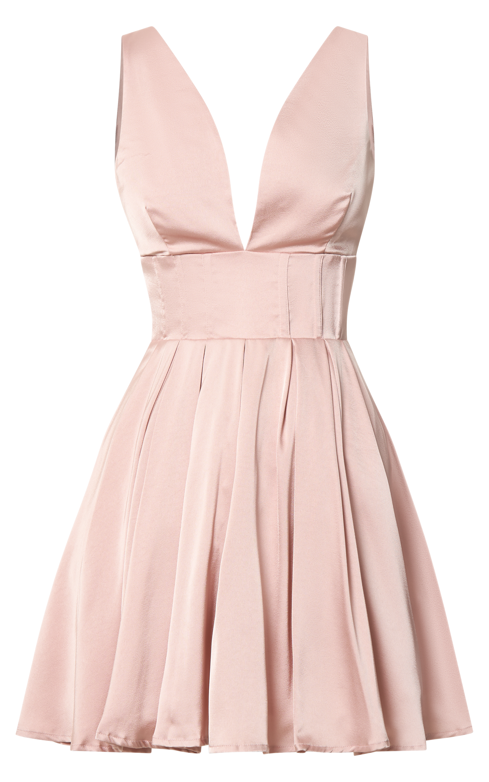 Bronte Mini Dress - Plunge Neck Fit and Flare in Blush