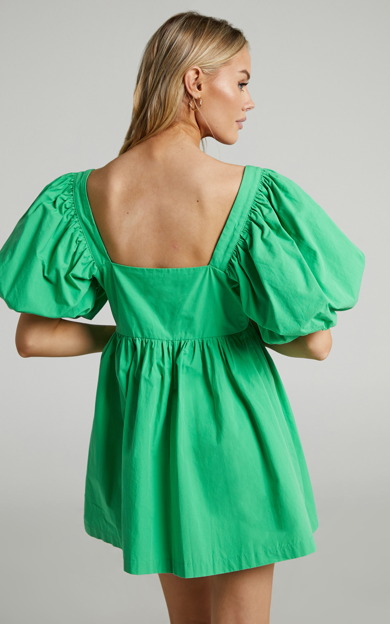 Vashti Mini Dress - Puff Sleeve Sweetheart Dress in Green
