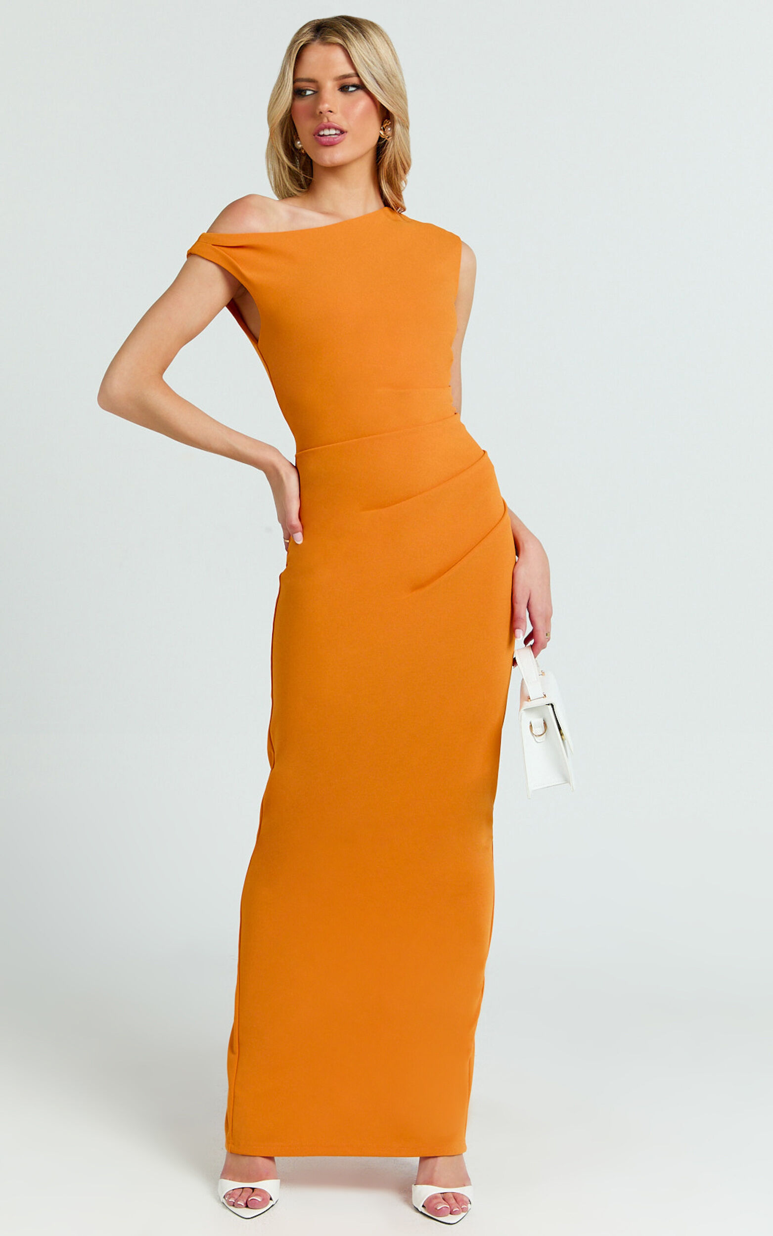 Genie Maxi Dress - Off The Shoulder Dress in Orange