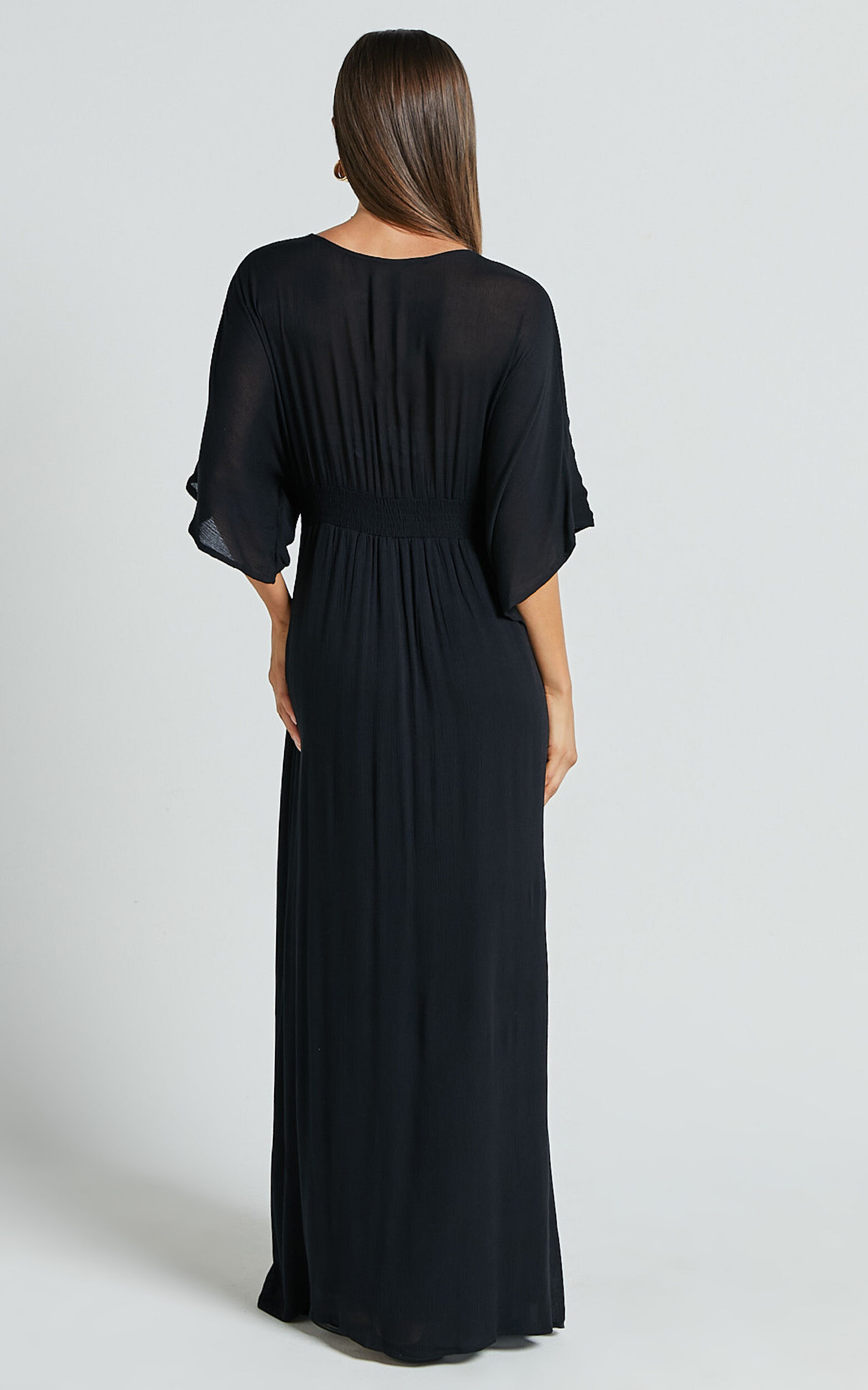 Sitting Pretty Maxi Dress - Short Sleeve Button Down Dress in Black