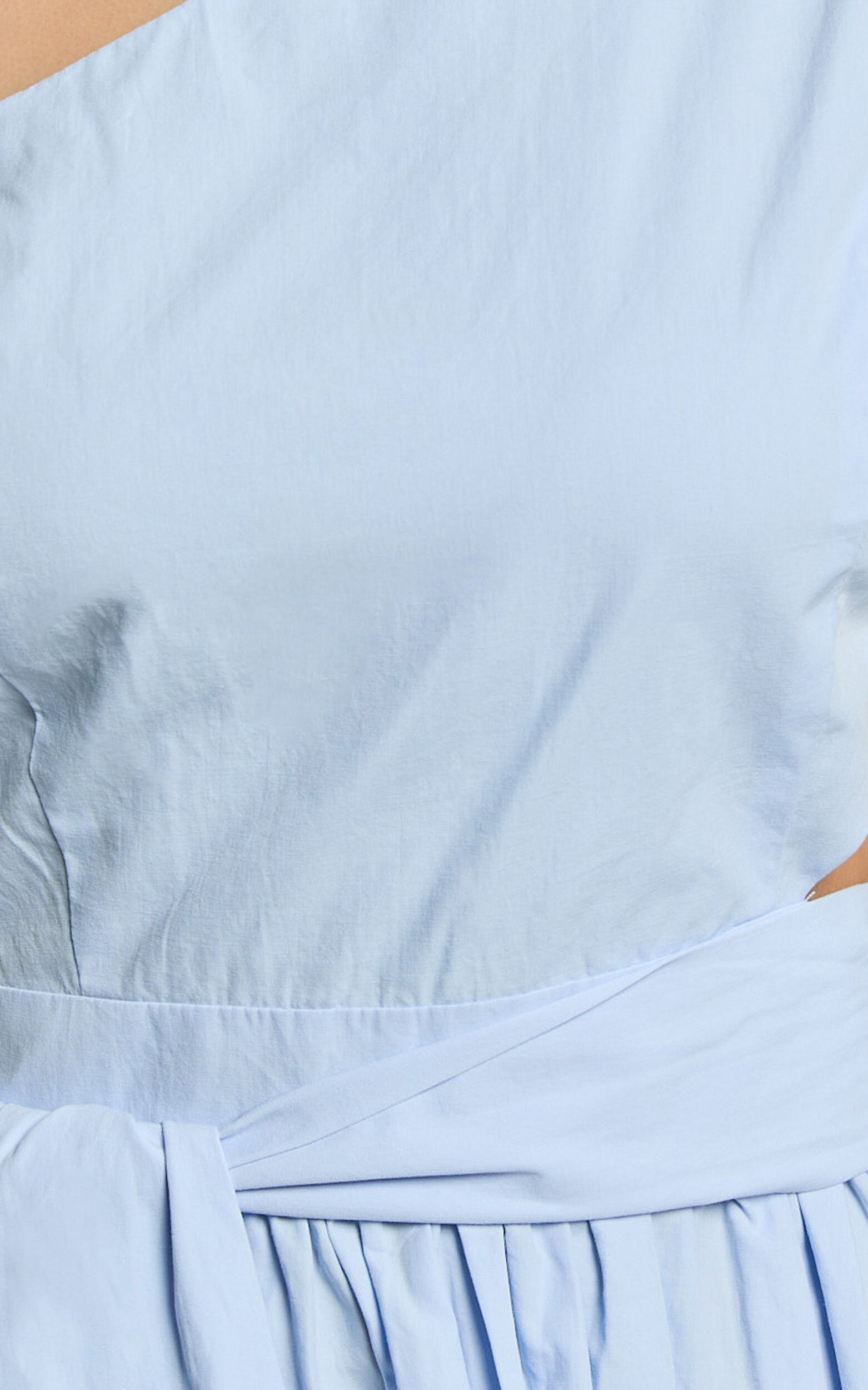 Mauee Mini Dress - One Shoulder Tie Waist Cut Out Dress in Powder Blue