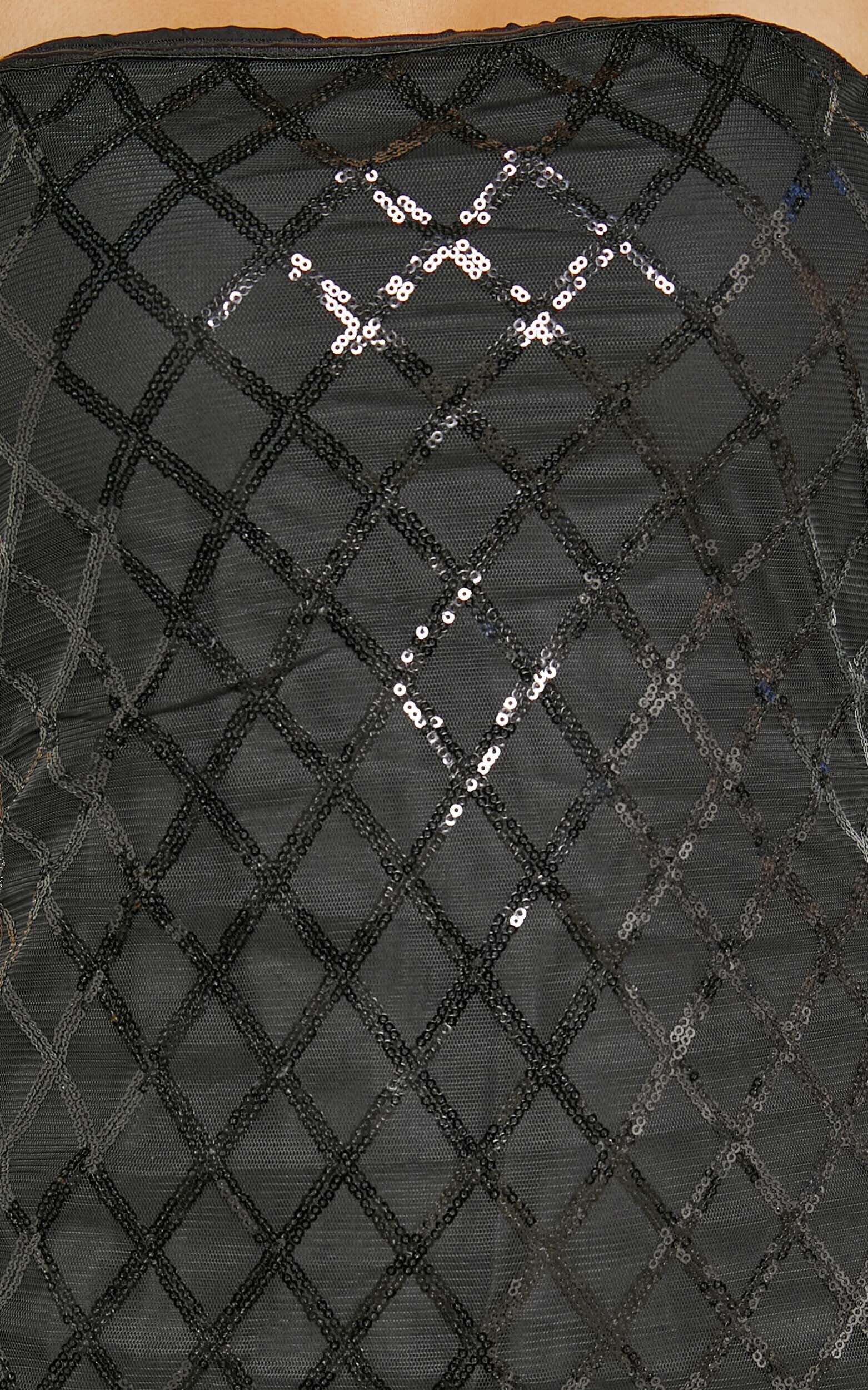 Izzy Midi Dress - Strapless Sequin Midi Dress in Black