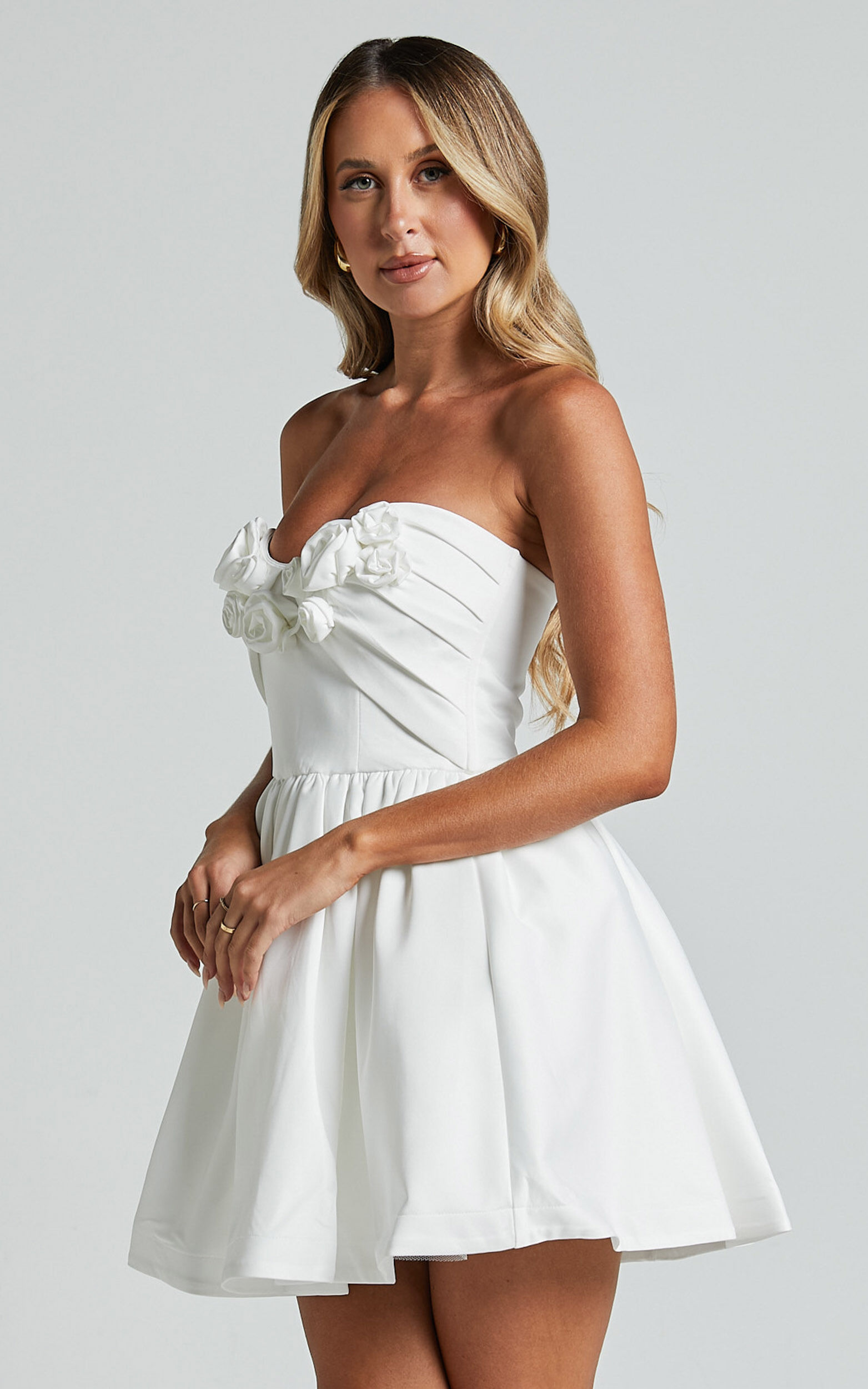 Angeletta Mini Dress - Sweetheart Rosette Detail Fit & Flare in White