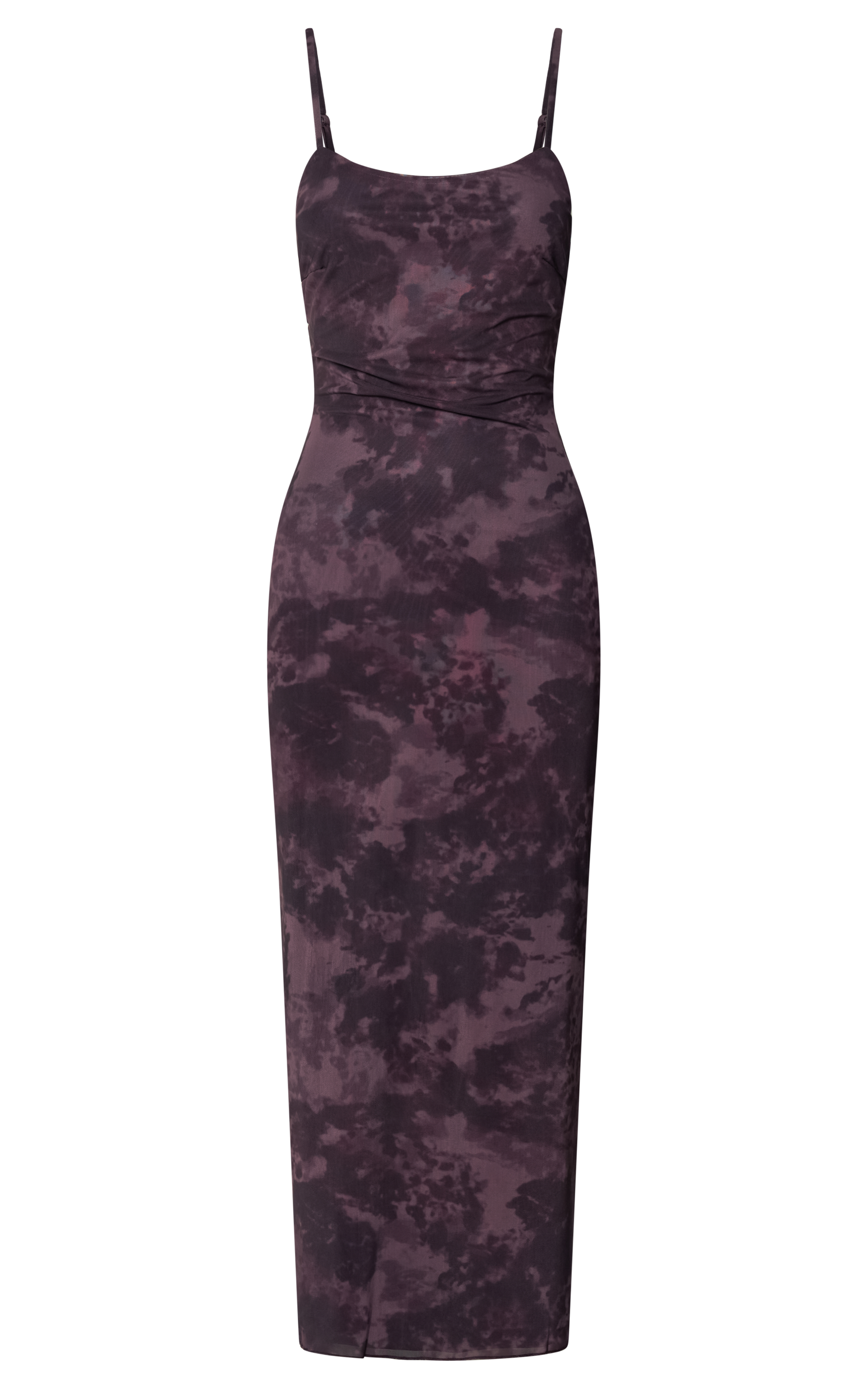 Teagan Midi Dress - Strappy Mesh Slip Dress in Plum