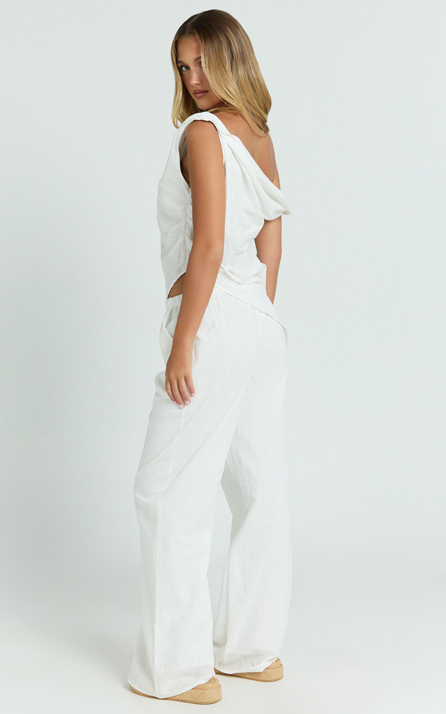 Annalie Two Piece Set - Off Shoulder Linen Set in White