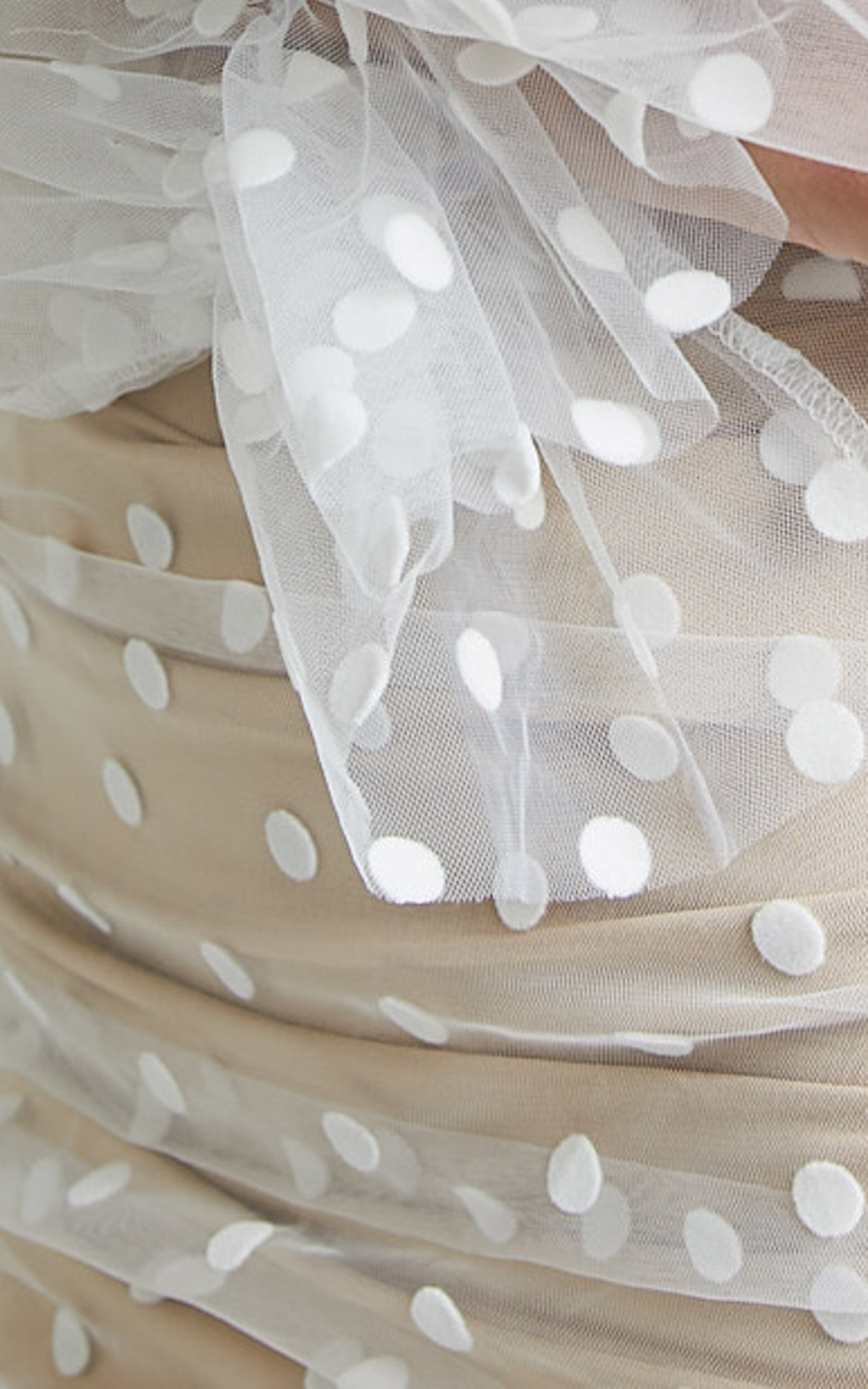 Margaux Mini Dress - Mesh Spot Ruched Mini Dress in White Spot