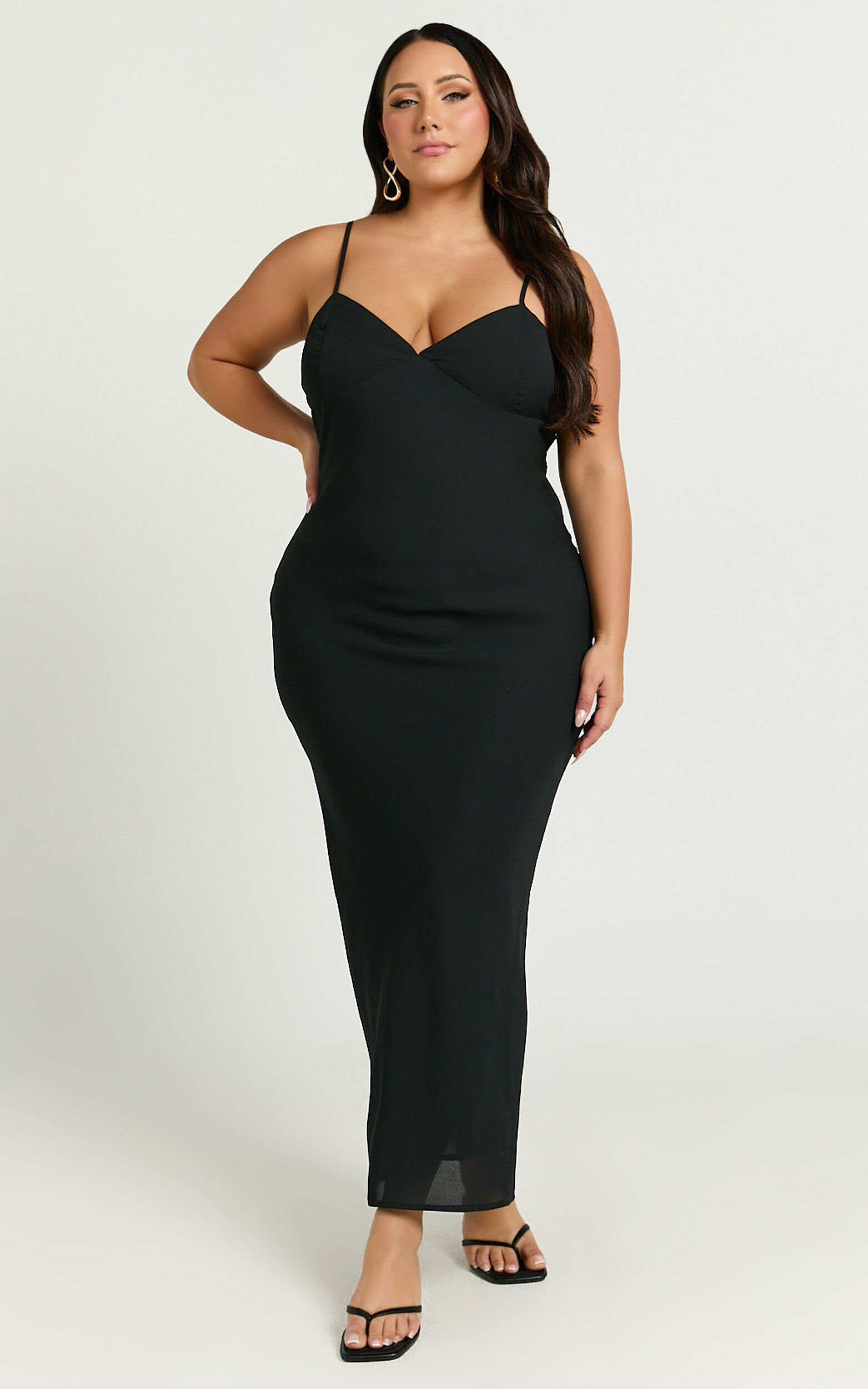 Fayette Midi Dress - V Neck Slip Dress in Black