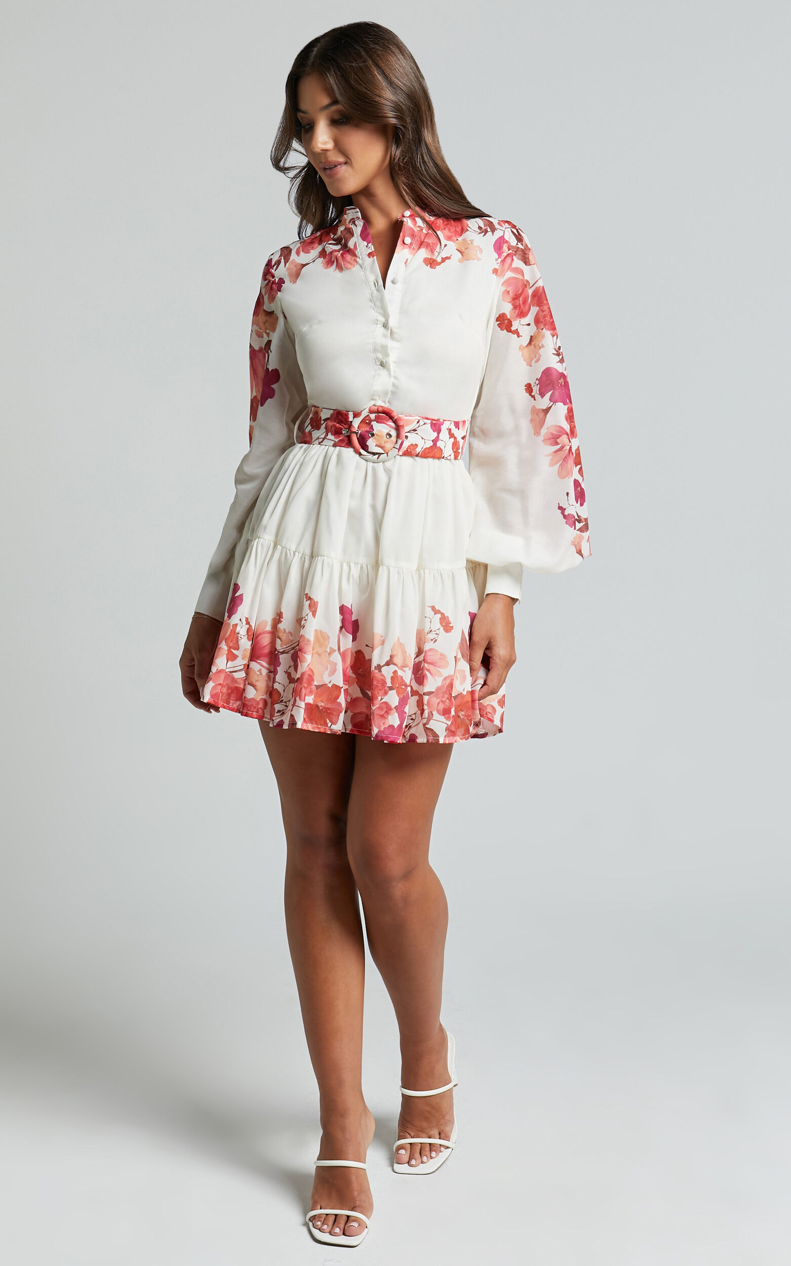 Becky Mini Dress - Long Bishop Sleeve Tiered Dress in Wildflower Print