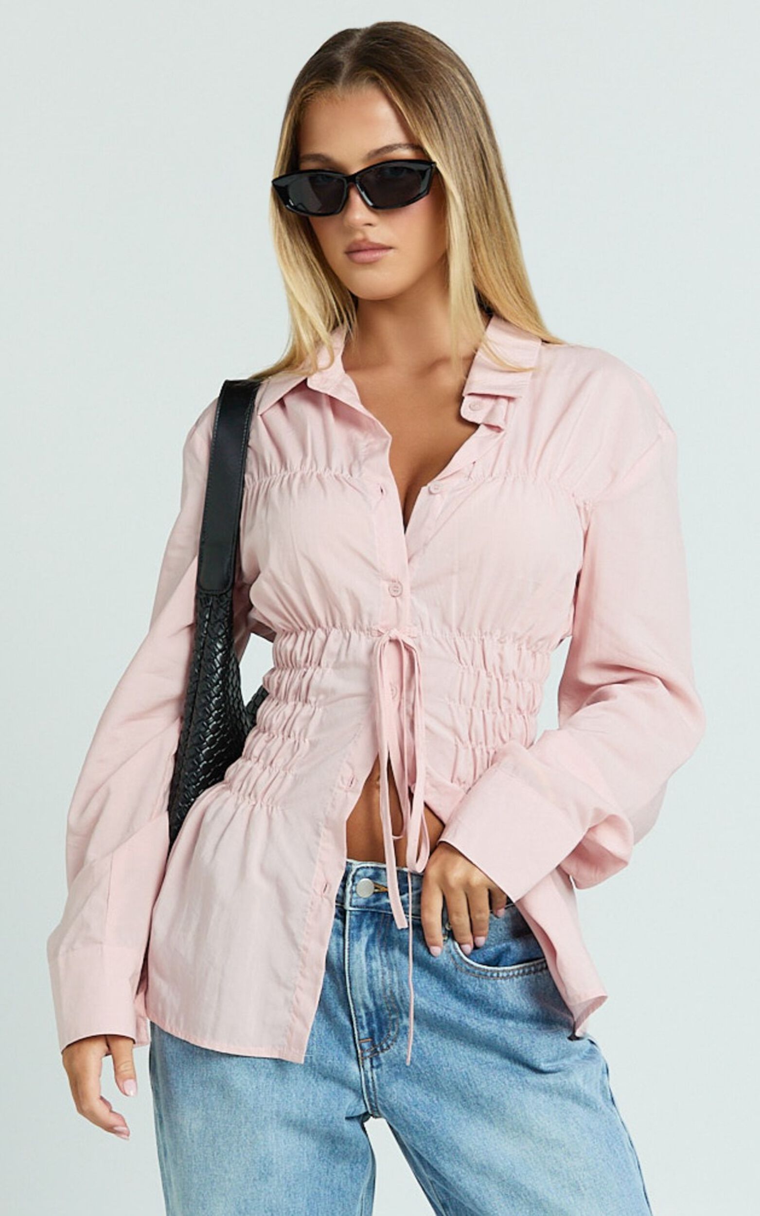 Cody Shirt - Ruched Detail Scrunch Shirt in Pink
