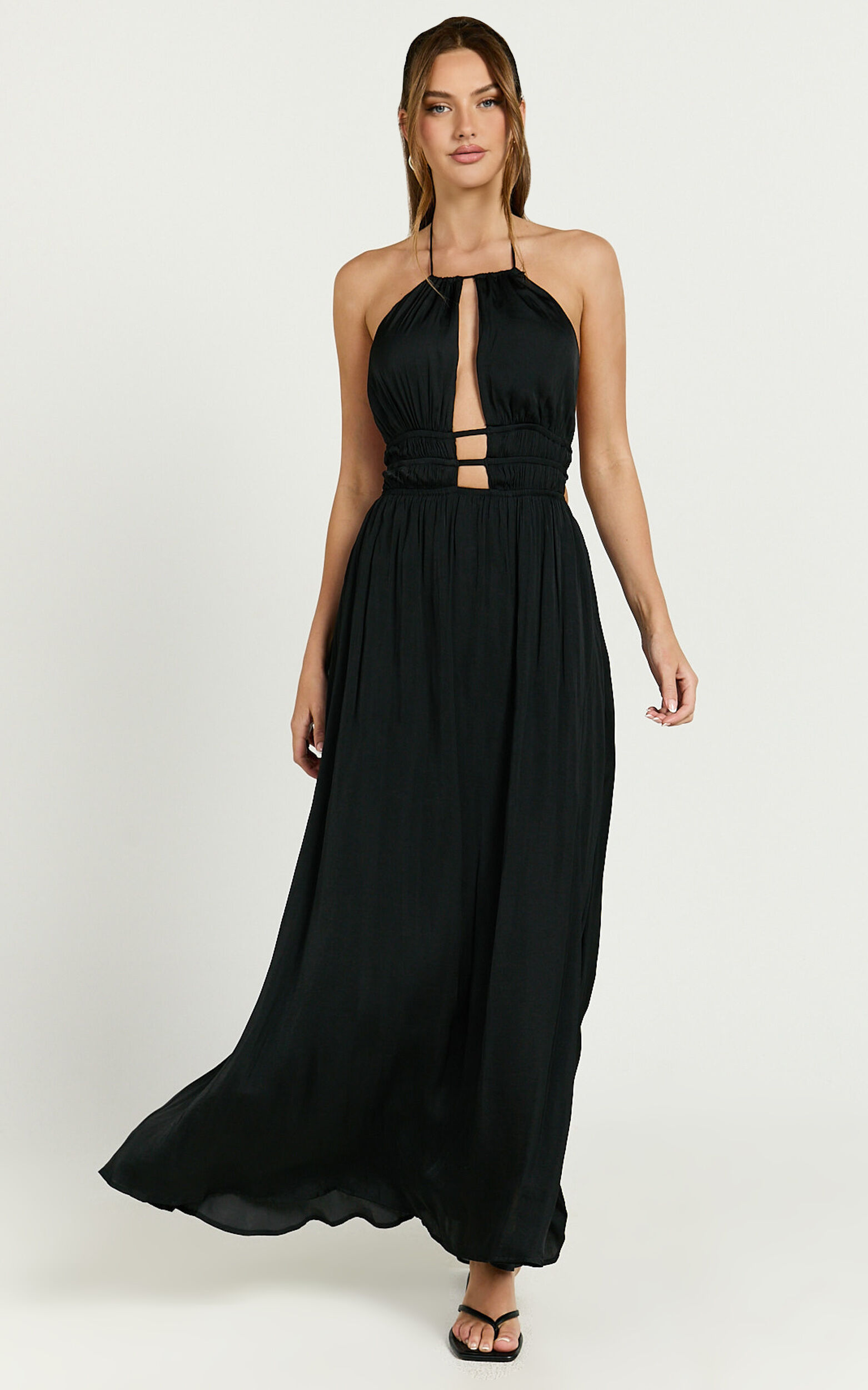 Denisa Maxi Dress - Open Back Halter Dress in Black