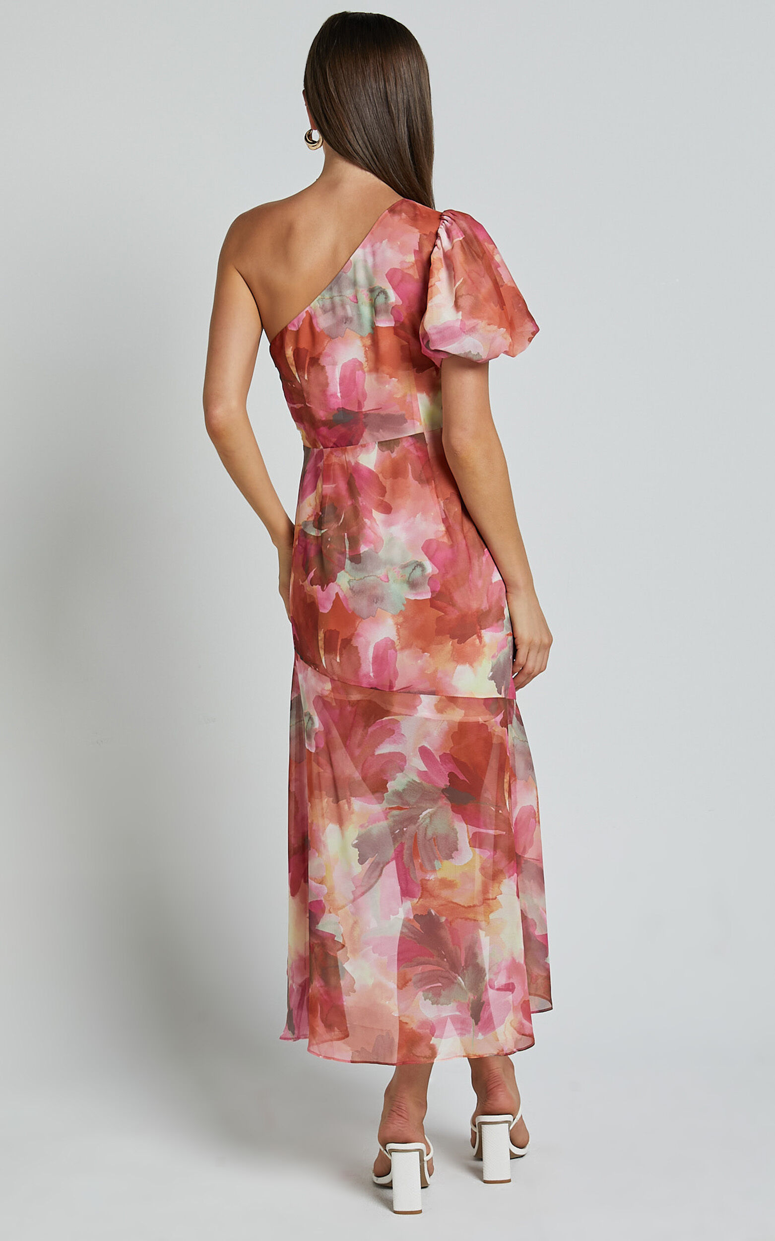 Labelle Midi Dress - Recycled Polyester One Shoulder Asymmetric Dress in Haze Floral