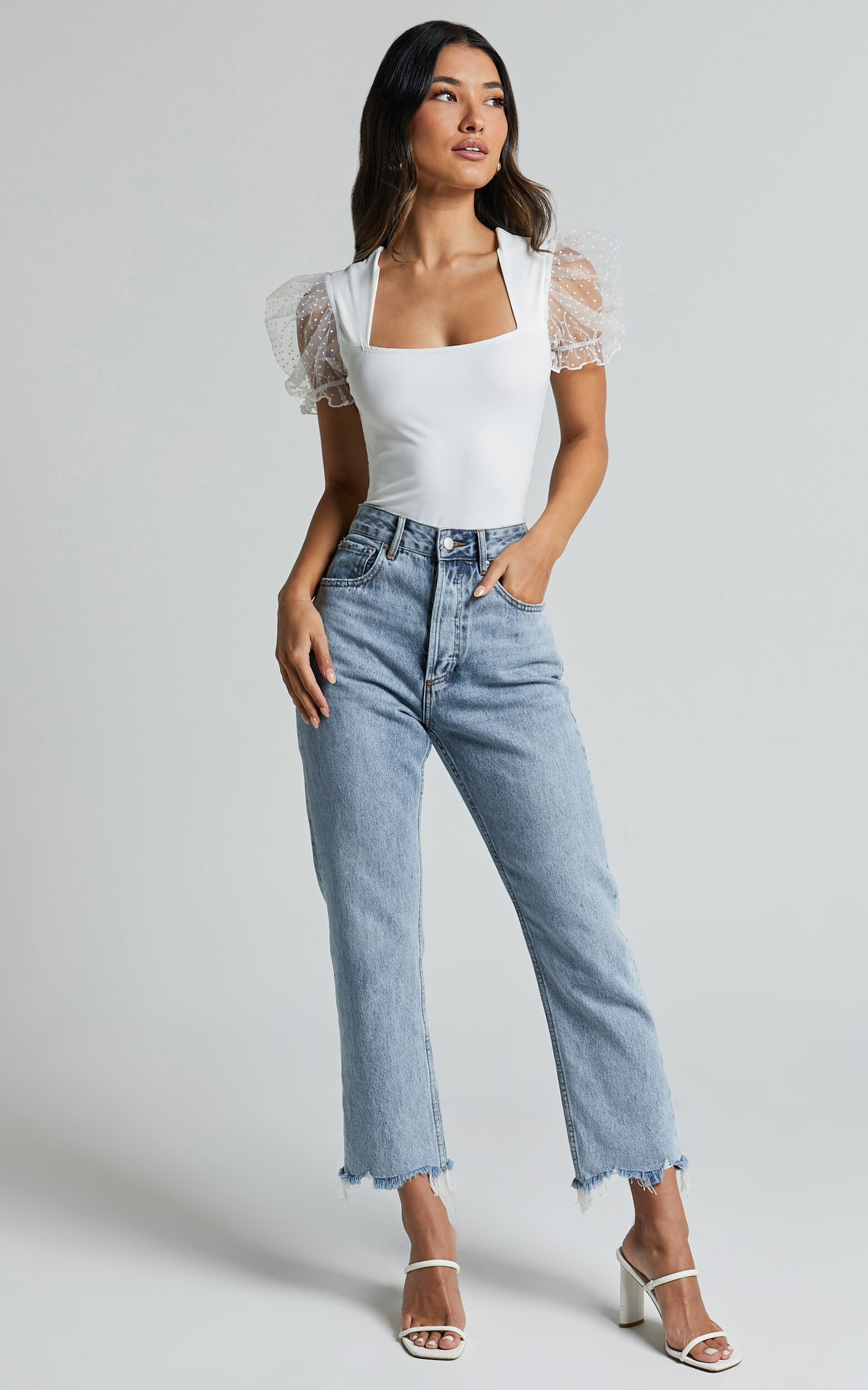 Briggs Bodysuit - Sheer Puff Sleeve in Ivory