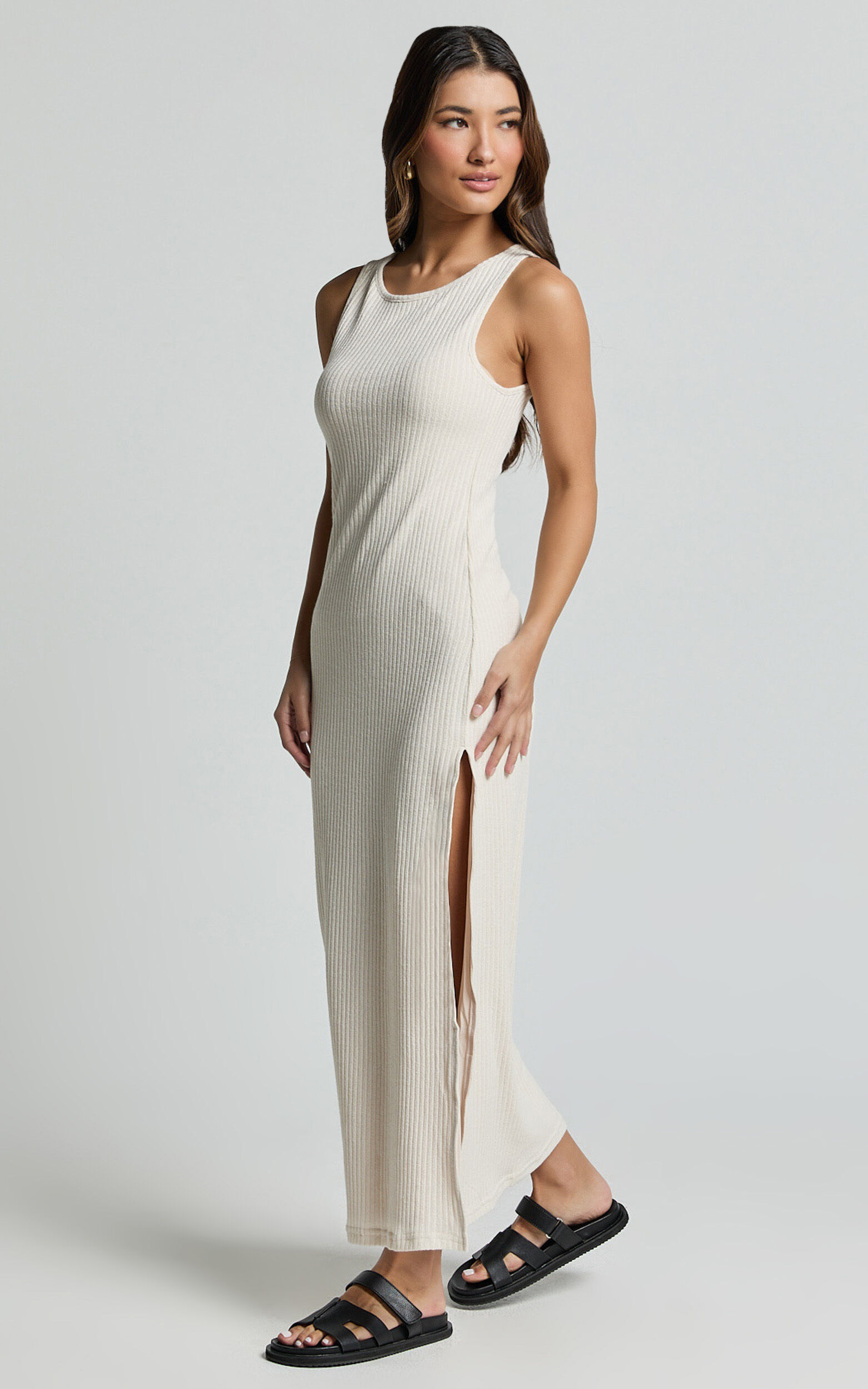 Avery Midi Dress - Scoop Neck Column Dress in Cream