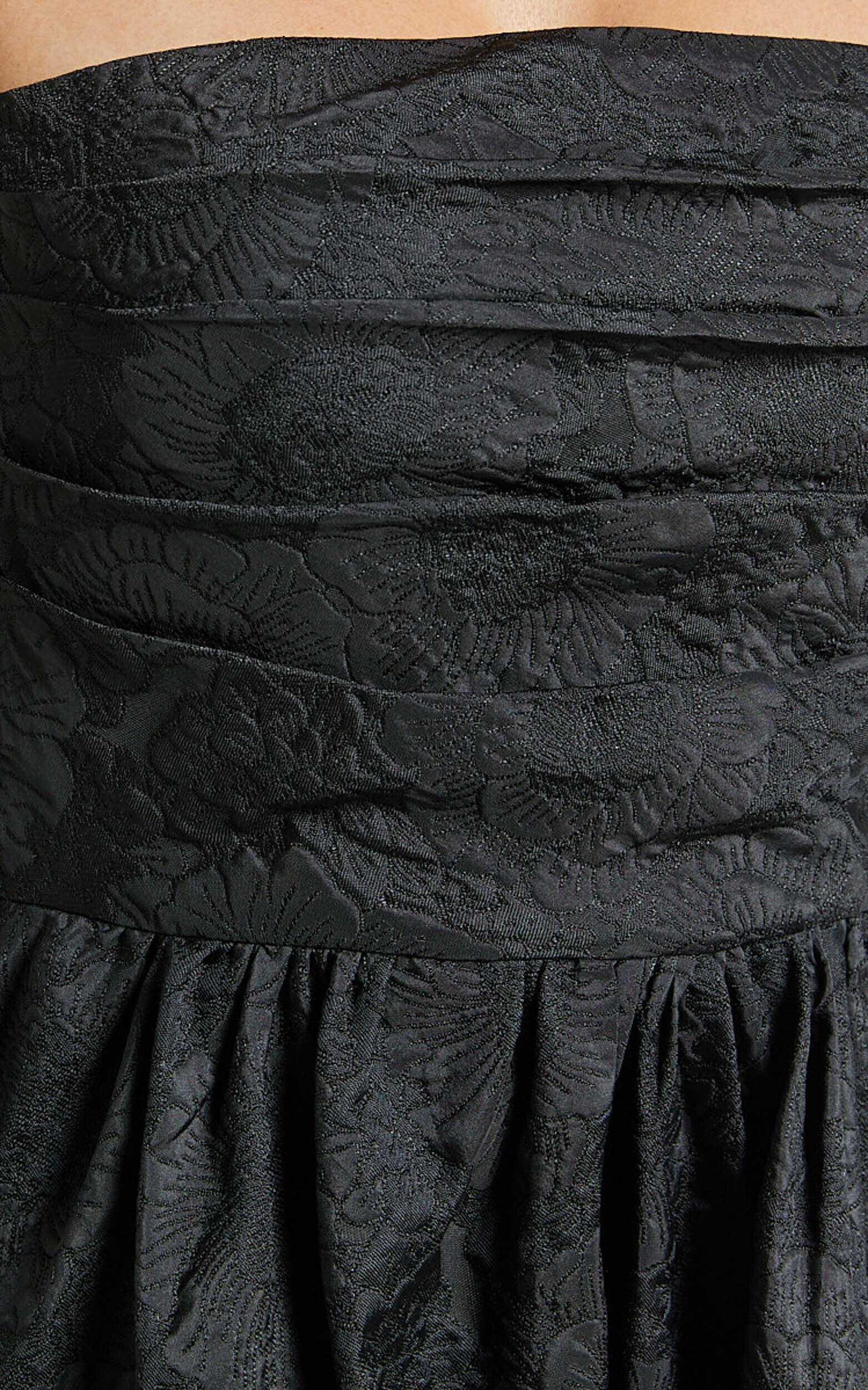 Alvia Midi Dress - Diamante Strap Ruched Straight Neck Dress in Black