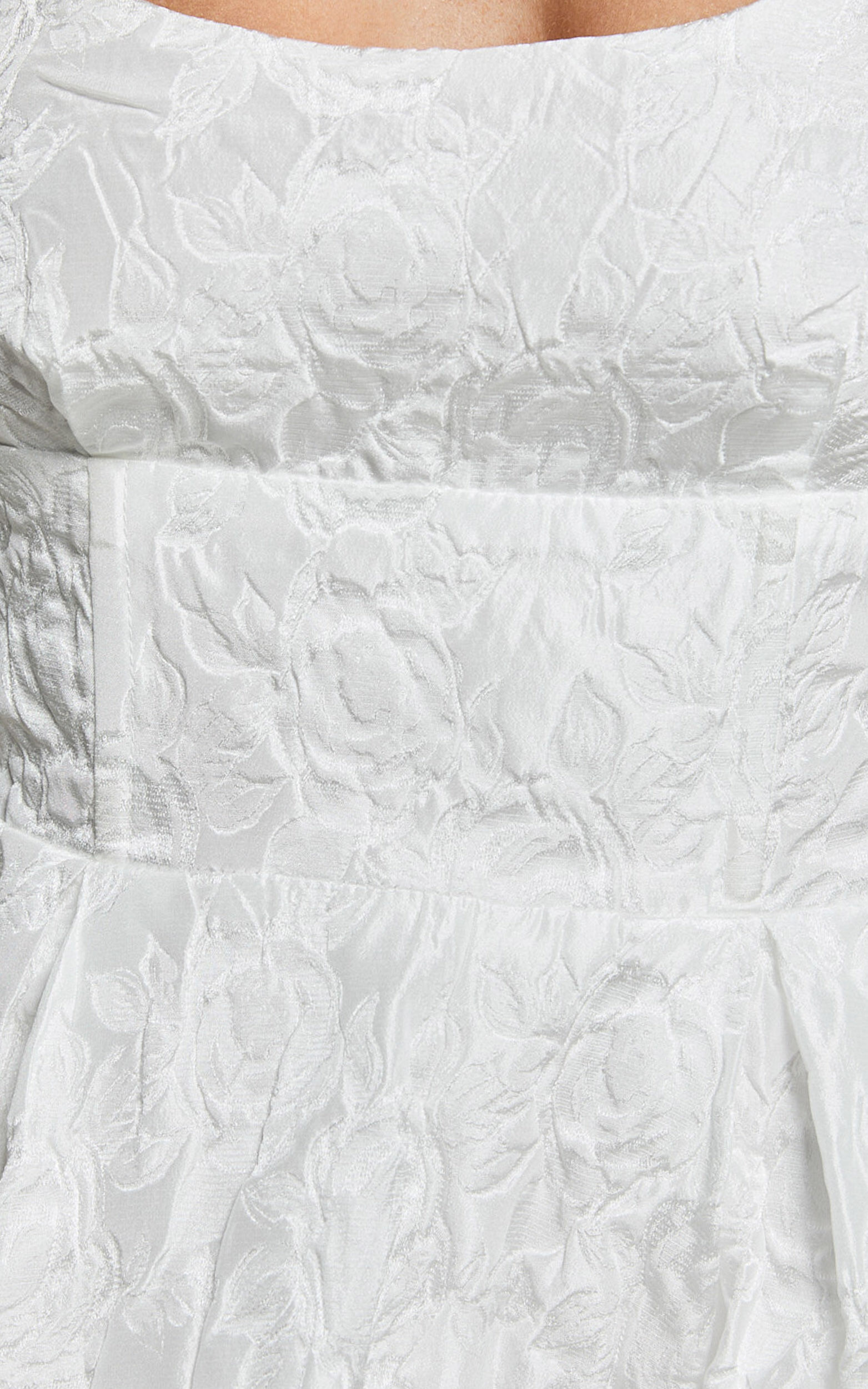 Georgine Midi Dress - Square Neck Fit and Flare Jacquard Dress in Ivory