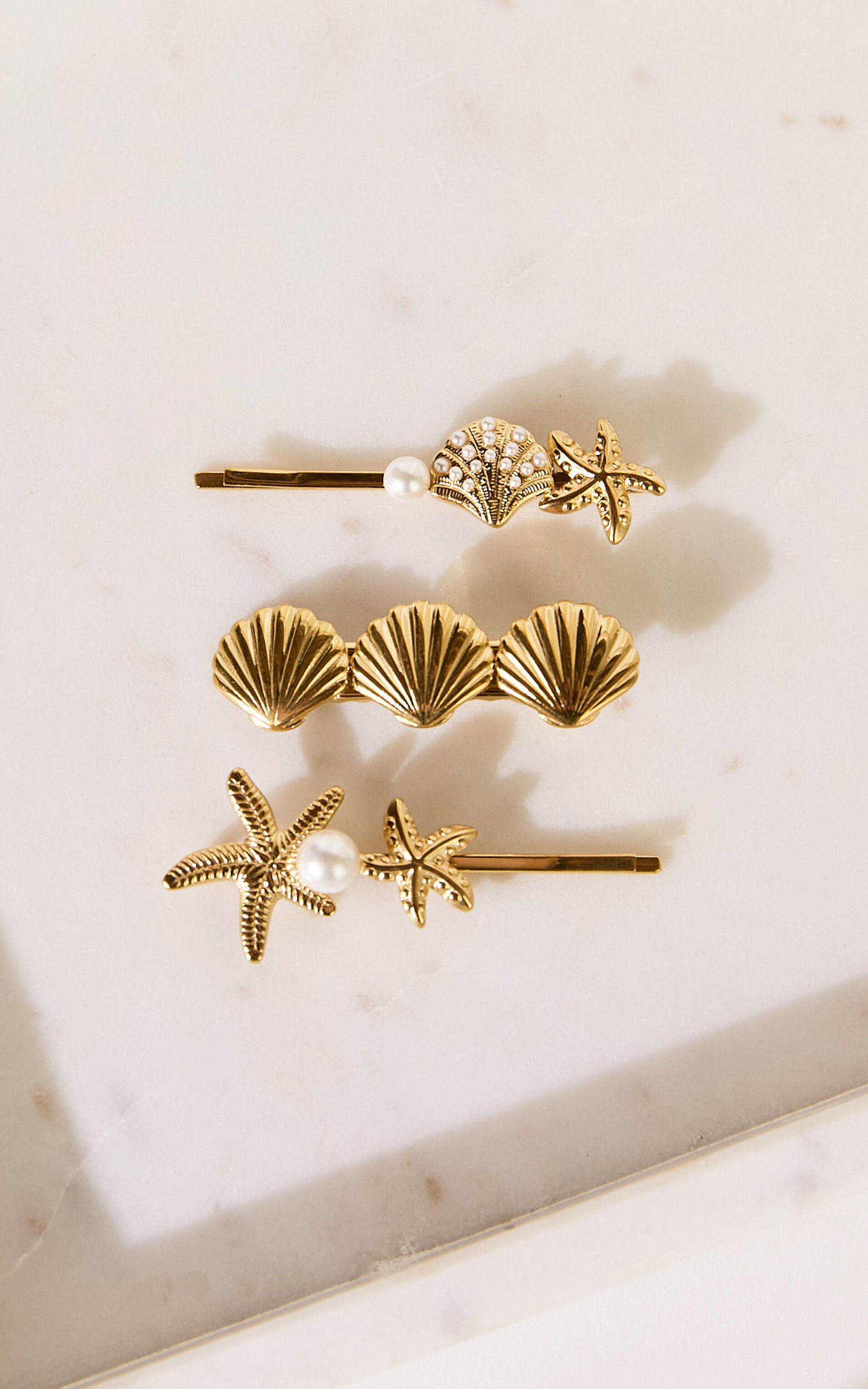 Georgie Seashell Hair Clip Pack in Gold