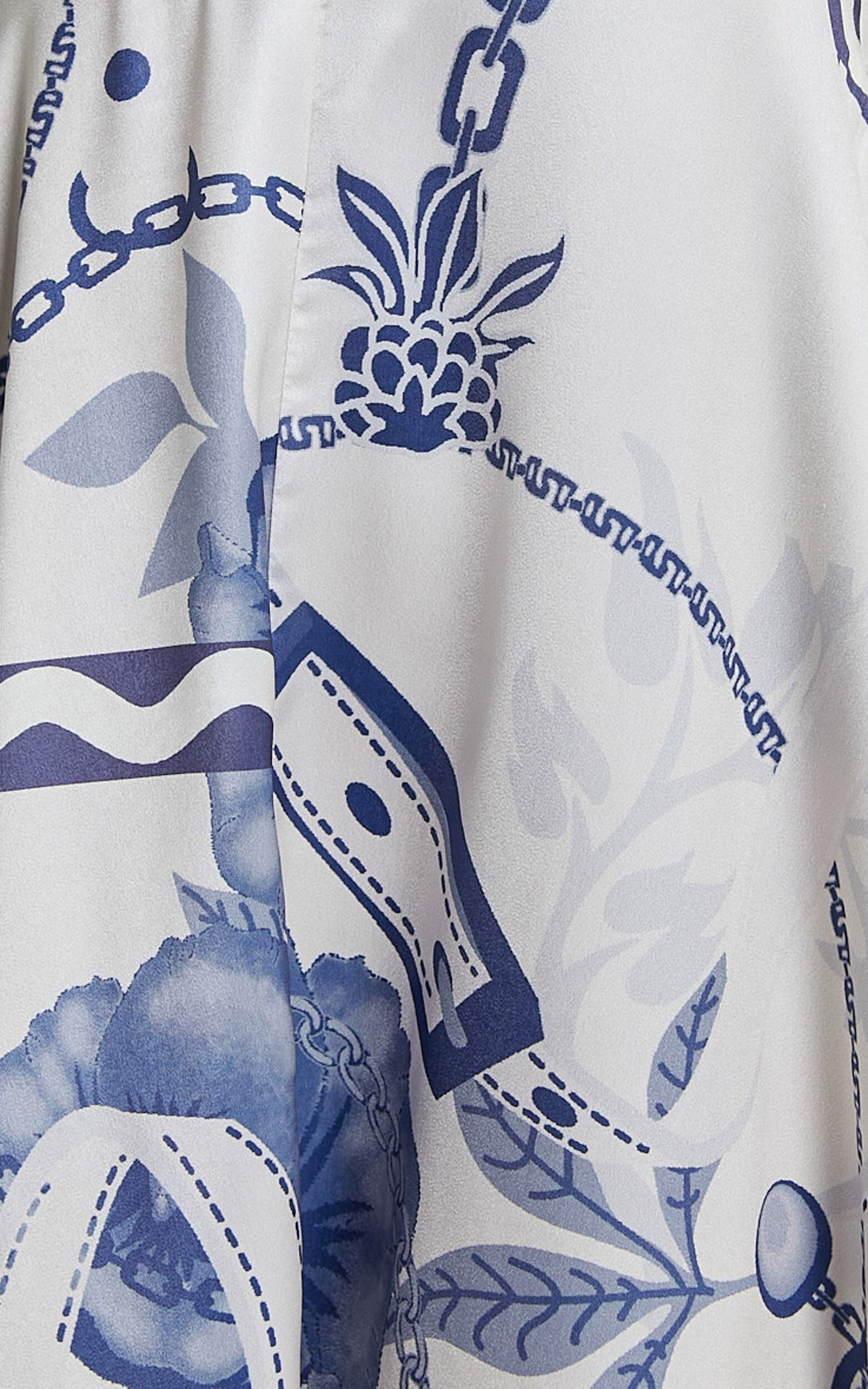 Yasmine Midi Dress - Straight Neck Sleeveless A Line Dress in Blue and White Porcelain Print