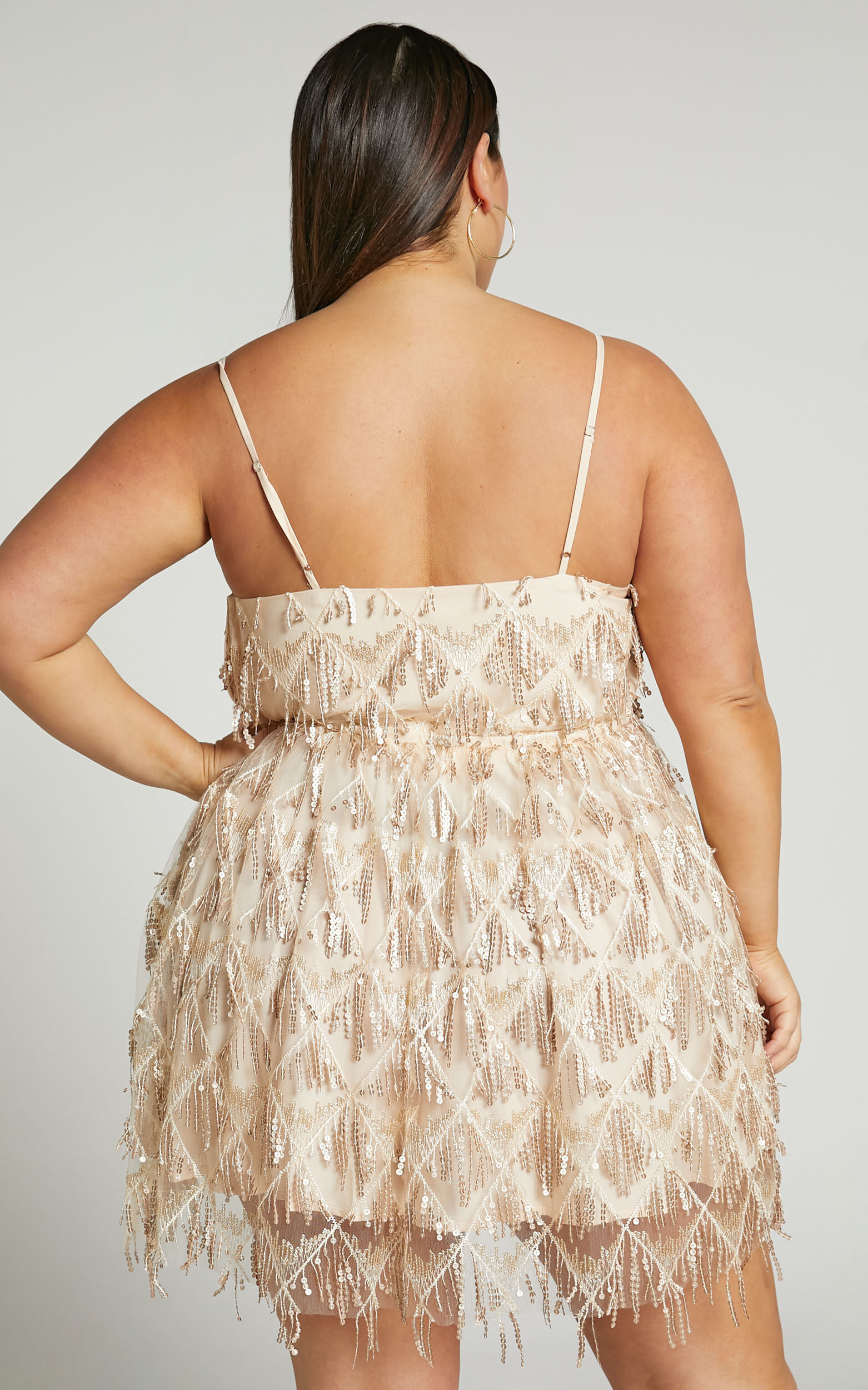 Khrizza Mini Dress - Sequin Gathered Dress in Gold