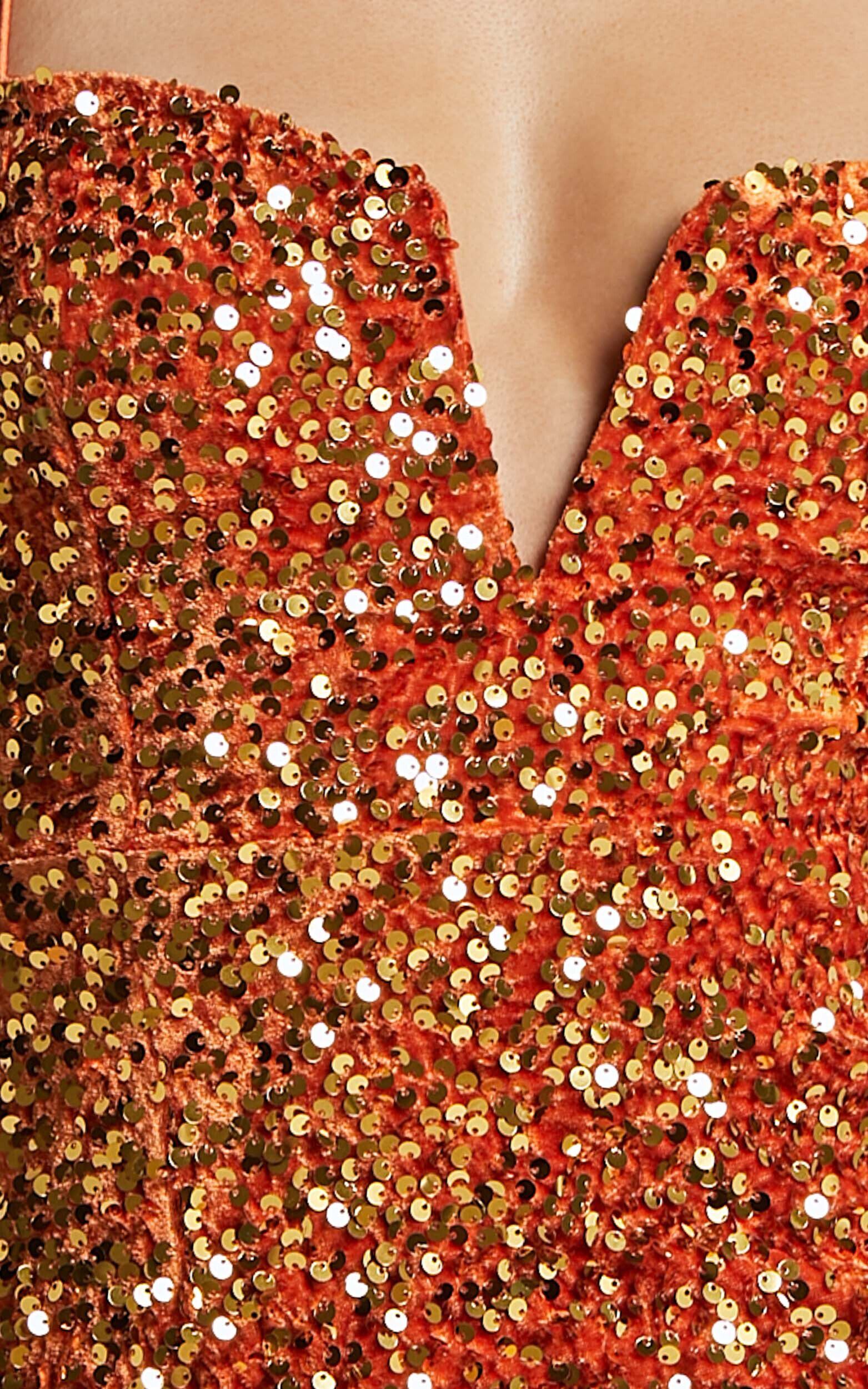 Rayner Midi Dress - V Bar Sequin Bodycon Dress in Copper