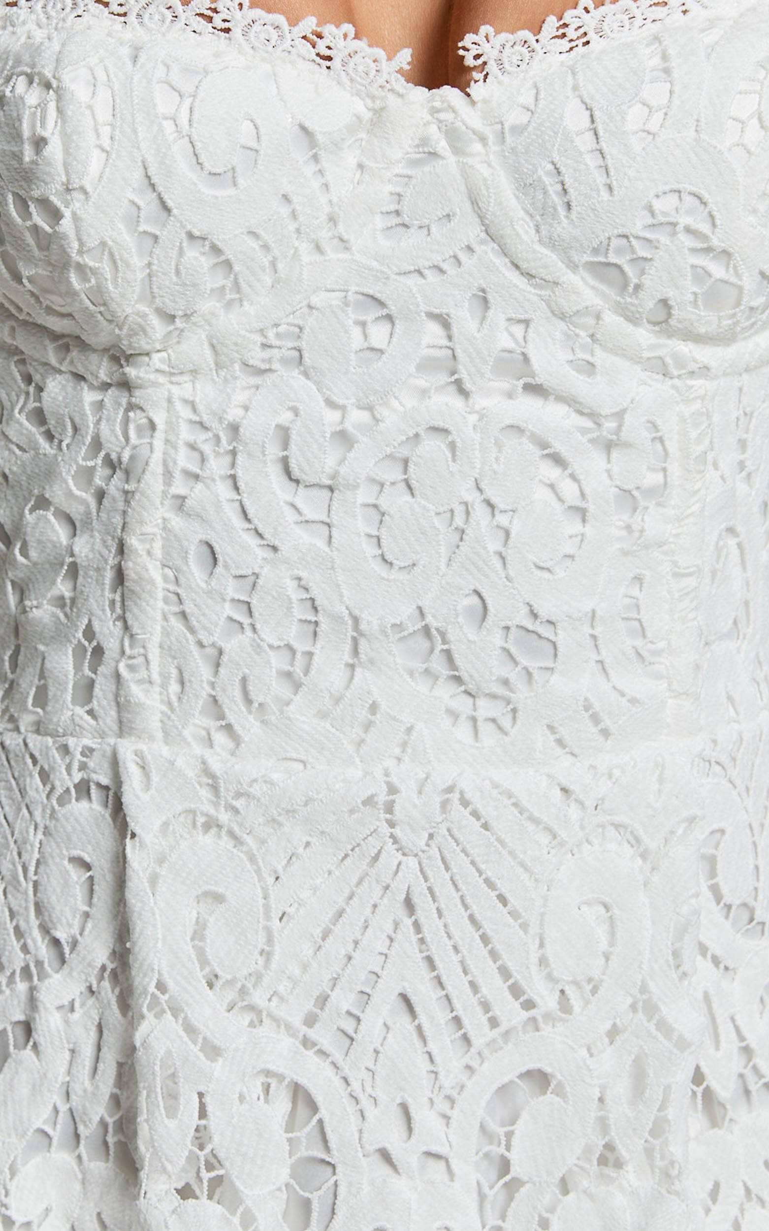 Leanne Midi Dress - Tie Shoulder Corset Lace Dress in White