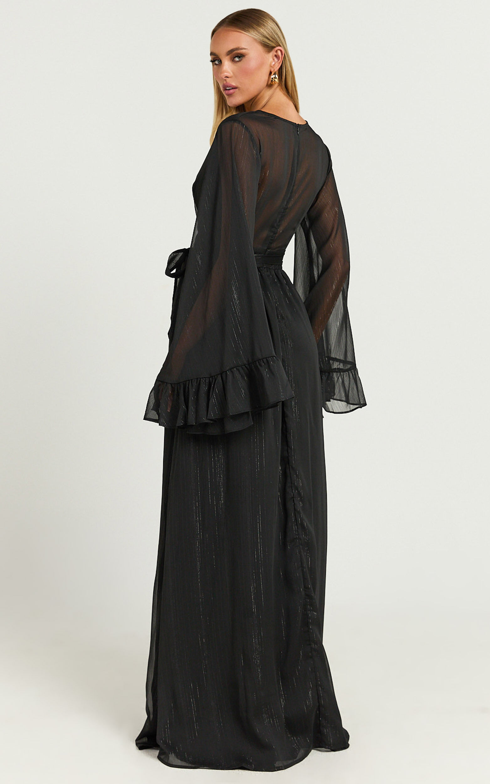 Dangerous Woman Maxi Dress - Plunge Thigh Split Dress in Black