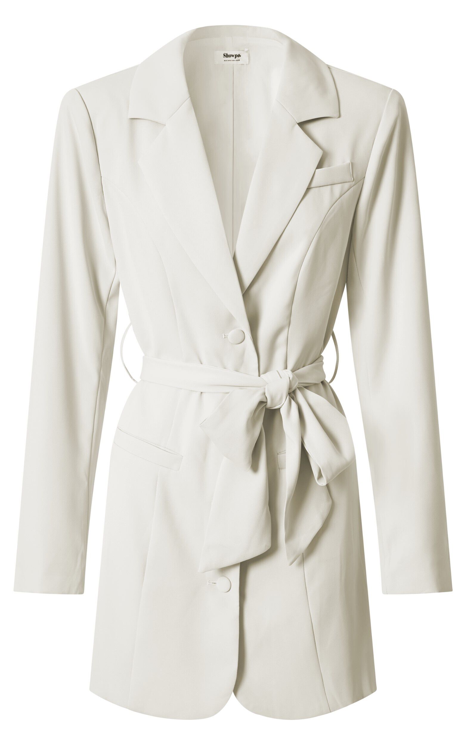 Mhina Mini Dress - Waist Tie Blazer Dress in Stone