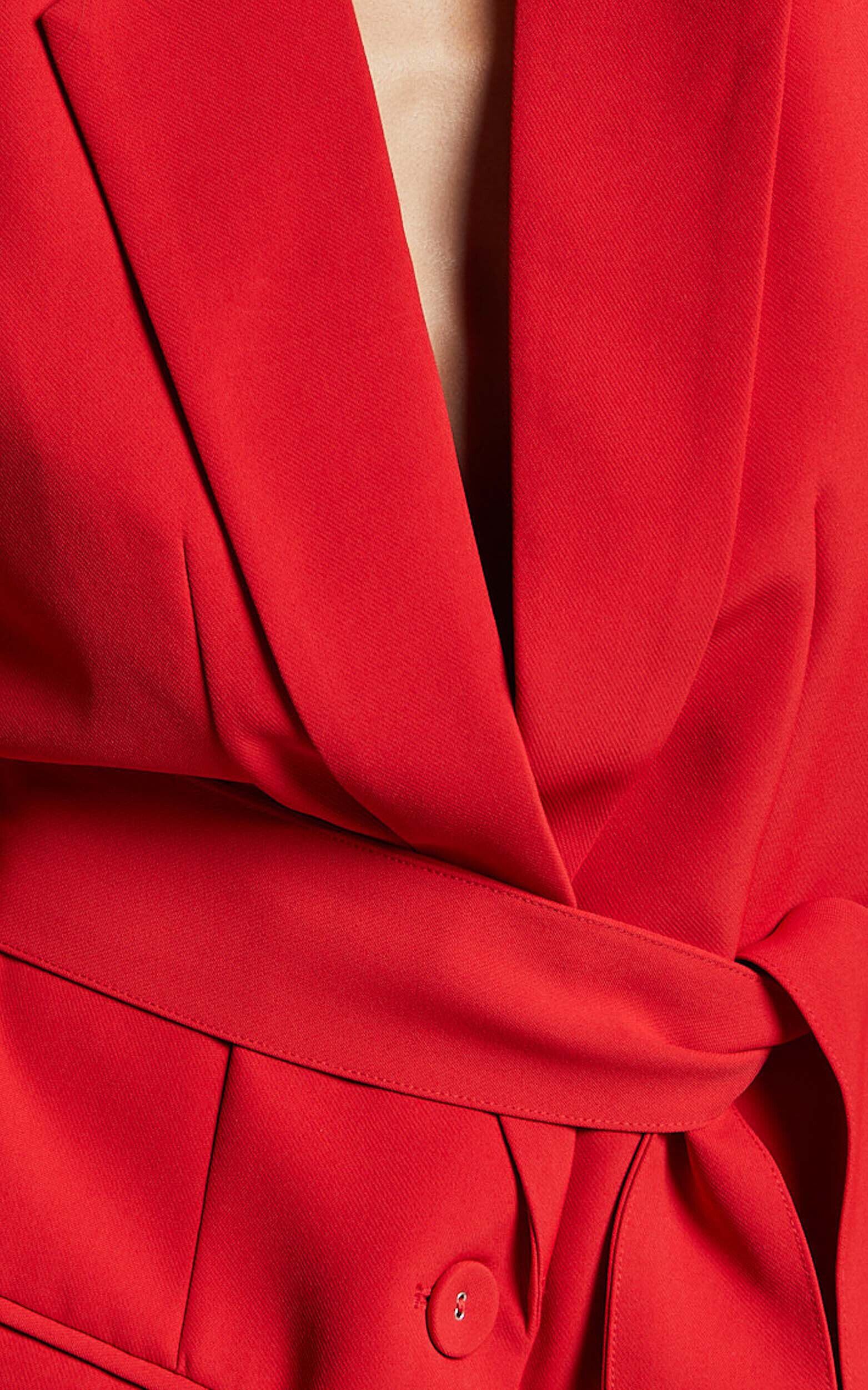 Denali Mini Dress - Tie Waist Blazer Dress in Ruby Red