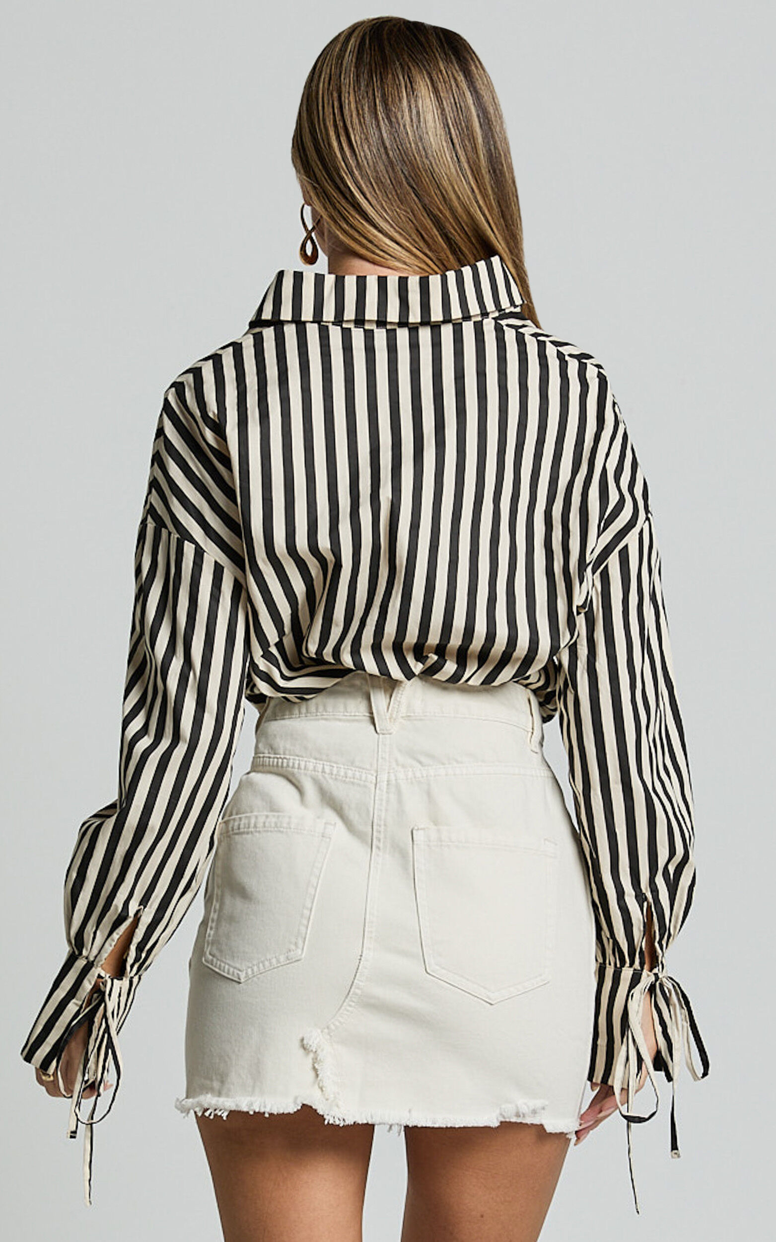 Pieta Mini Skirt - Recycled Cotton Raw Hem Denim Skirt in Ecru